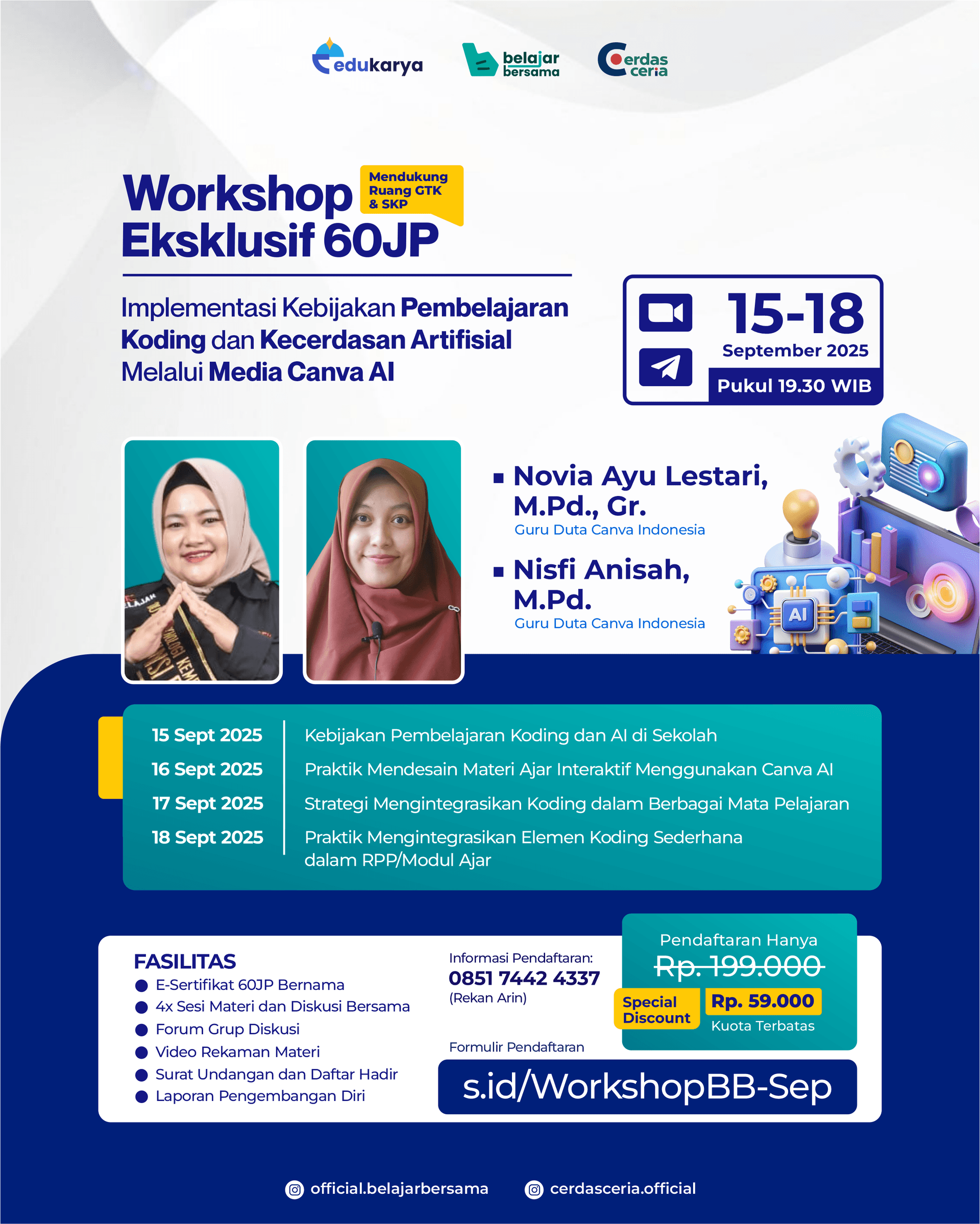 Workshop Eksklusif 60JP "Implementasi Kebijakan Pembelajaran Koding dan Kecerdasan Artifisial Melalui Media Canva AI"