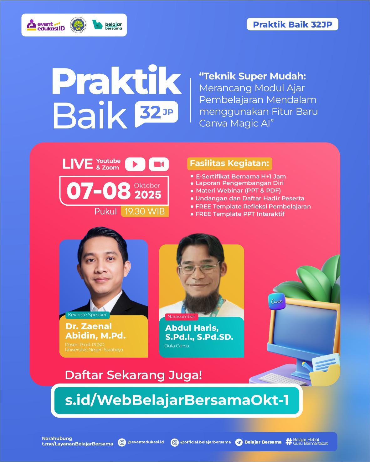 PRAKTIK BAIK 32JP: ""Teknik Super Mudah: Merancang Modul Ajar Pembelajaran Mendalam menggunakan Fitur Baru Canva Magic AI"  "