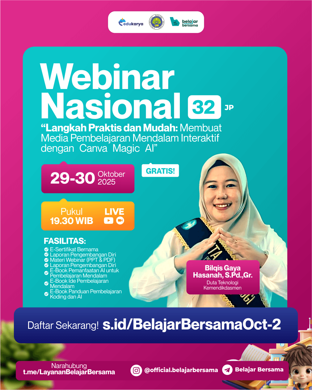 Webinar Nasional 32JP "Langkah Praktis dan Mudah: Membuat Media Pembelajaran Mendalam Interaktif dengan Canva Magic AI"