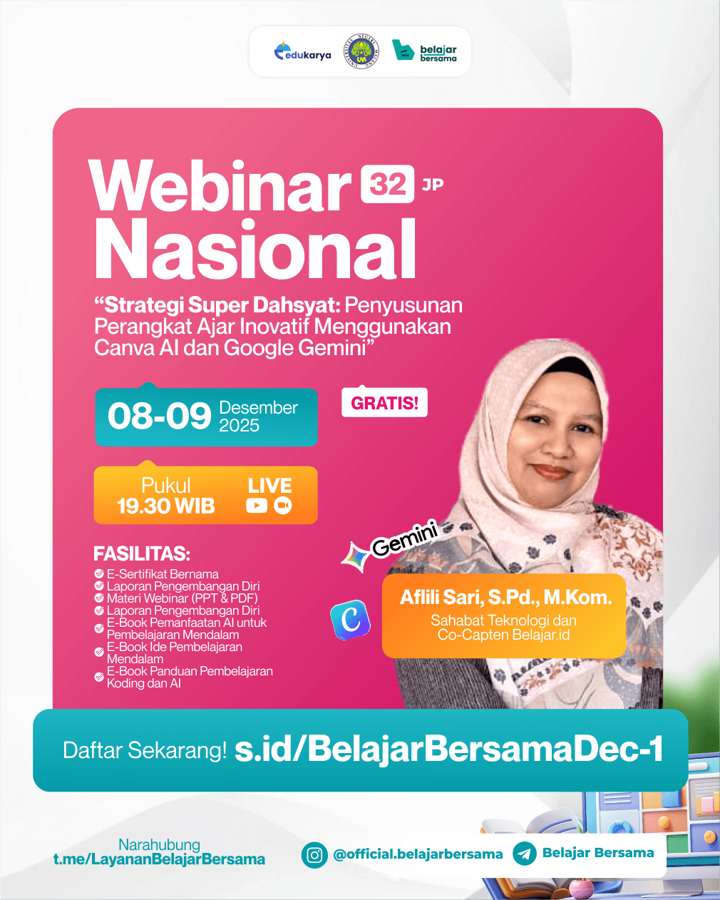 Webinar Nasional 32JP: "Strategi Super Dahsyat: Penyusunan Perangkat Ajar Inovatif Menggunakan Canva AI dan Google Gemini"