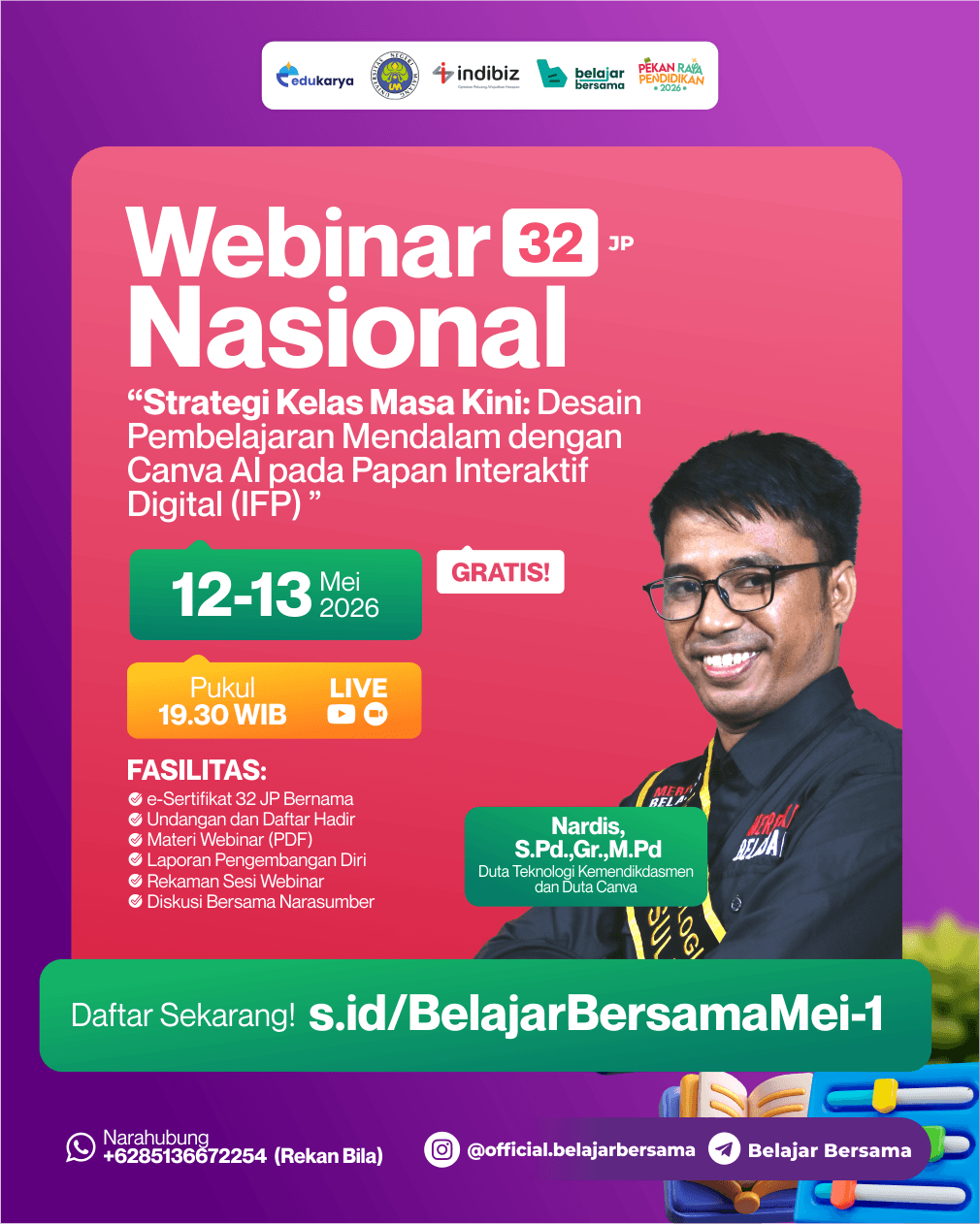 Webinar Praktik Baik 32JP: "Strategi Kelas Masa Kini:  Desain Pembelajaran Mendalam dengan Canva AI pada P apan Interaktif Digital (IFP)"