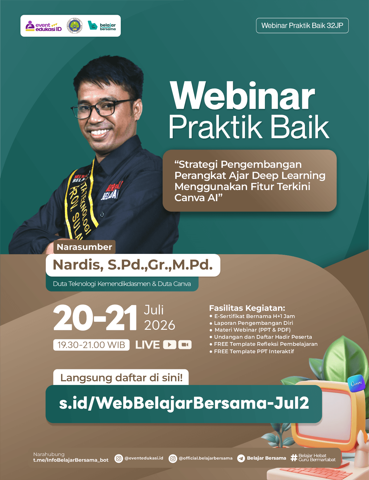 Webinar Praktik Baik 32JP: "Strategi Pengembangan Perangkat Ajar Deep Learning Menggunakan Fitur Terkini Canva AI"