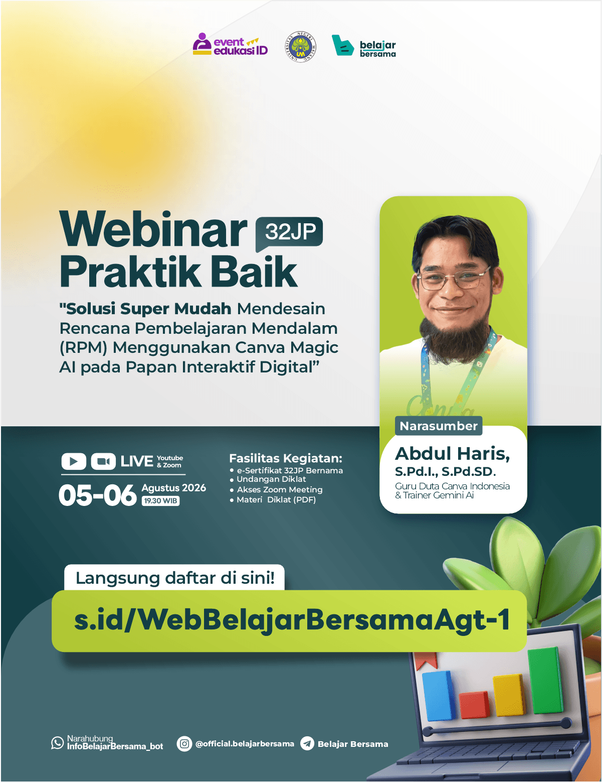 Webinar Praktik Baik 32JP: "Solusi Super Mudah Mendesain Rencana Pembelajaran Mendalam (RPM) Menggunakan Canva Magic AI pada Papan Interaktif Digital"