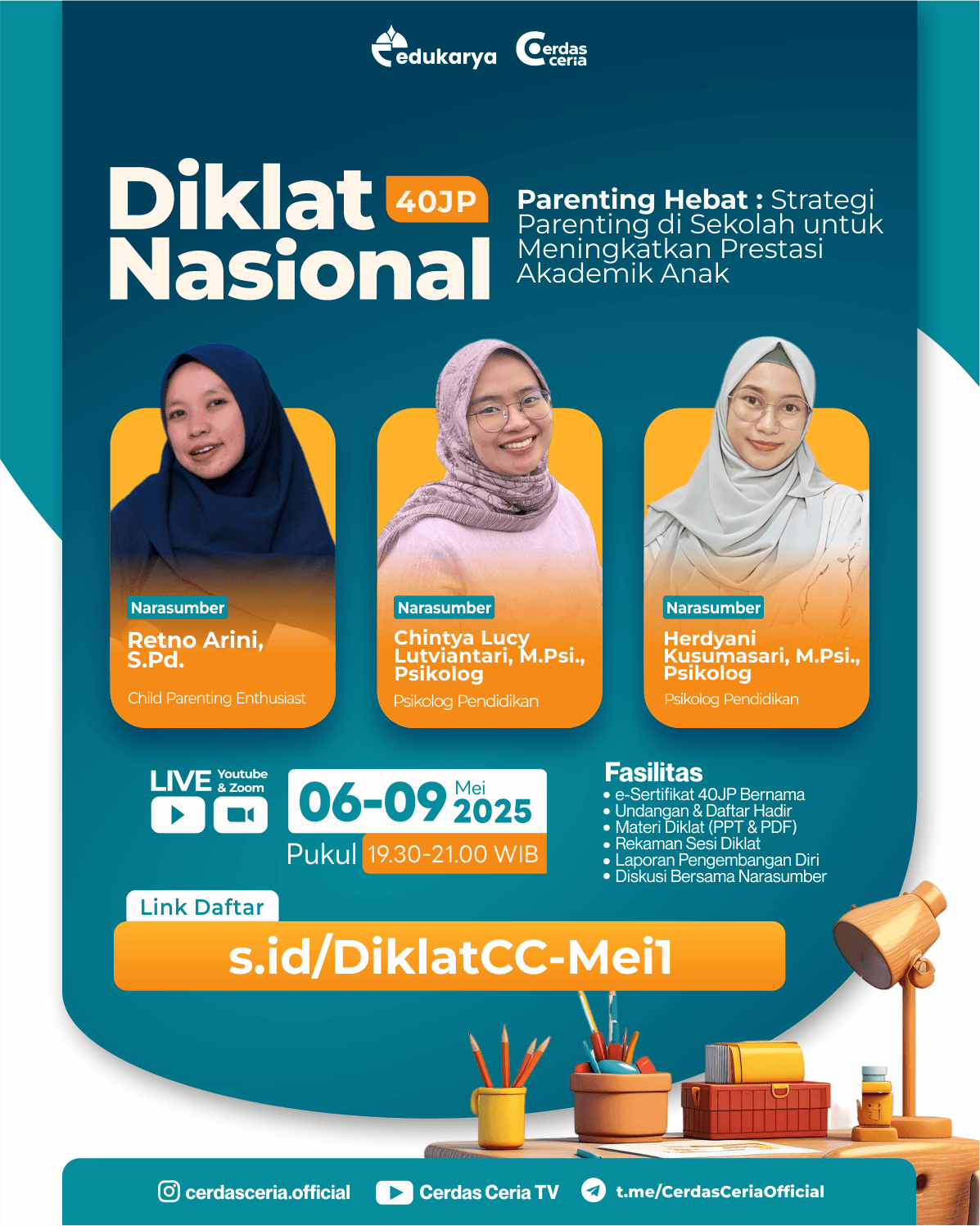 Diklat Nasional 40 JP Parenting Hebat : “Strategi Parenting di Sekolah untuk Meningkatkan Prestasi Akademik Anak” 