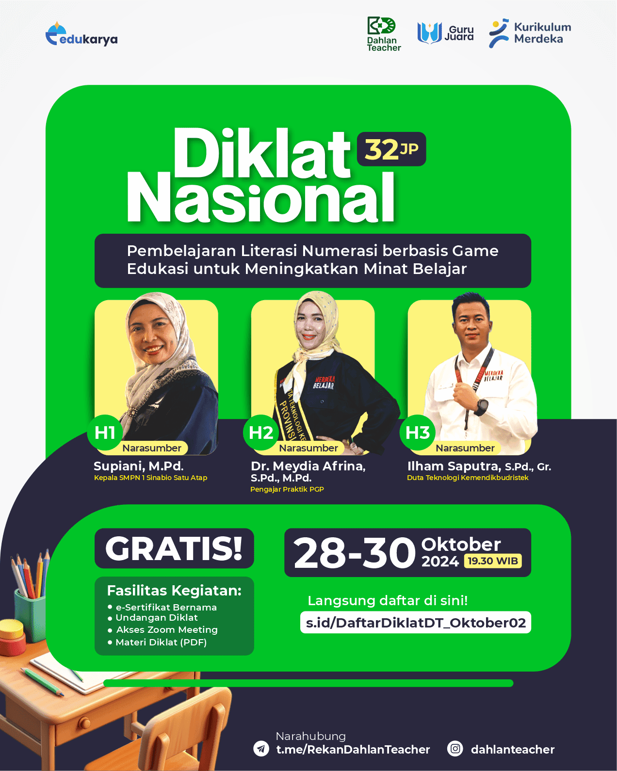 Diklat Nasional 32 JP Pembelajaran Literasi Numerasi berbasis Game Edukasi untuk Meningkatkan Minat Belajar