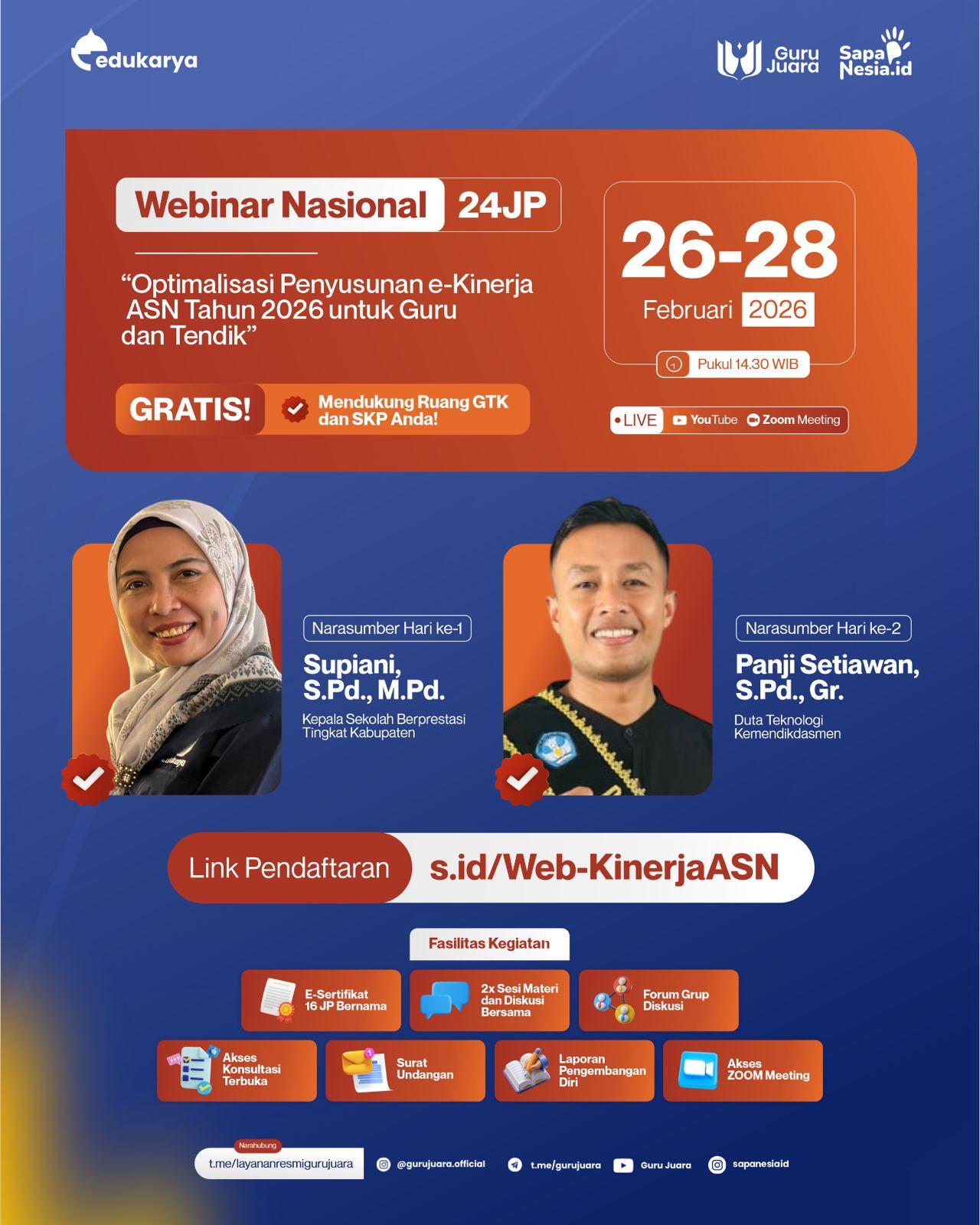 Webinar Nasional 24JP: Optimalisasi Penyusunan e-Kinerja ASN Tahun 2026 untuk Guru dan Tenaga Kependidikan