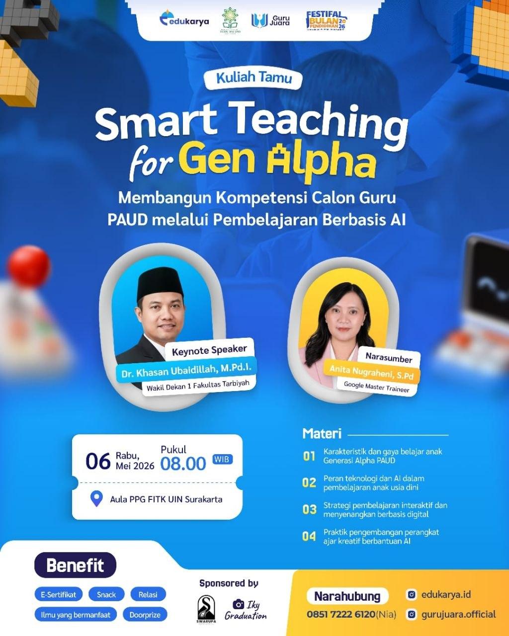 Kuliah Tamu Smart Teaching For Gen Alpha : Membangun Kompetensi Calon Guru PAUD Melalui Pembelajaran Berbasis AI