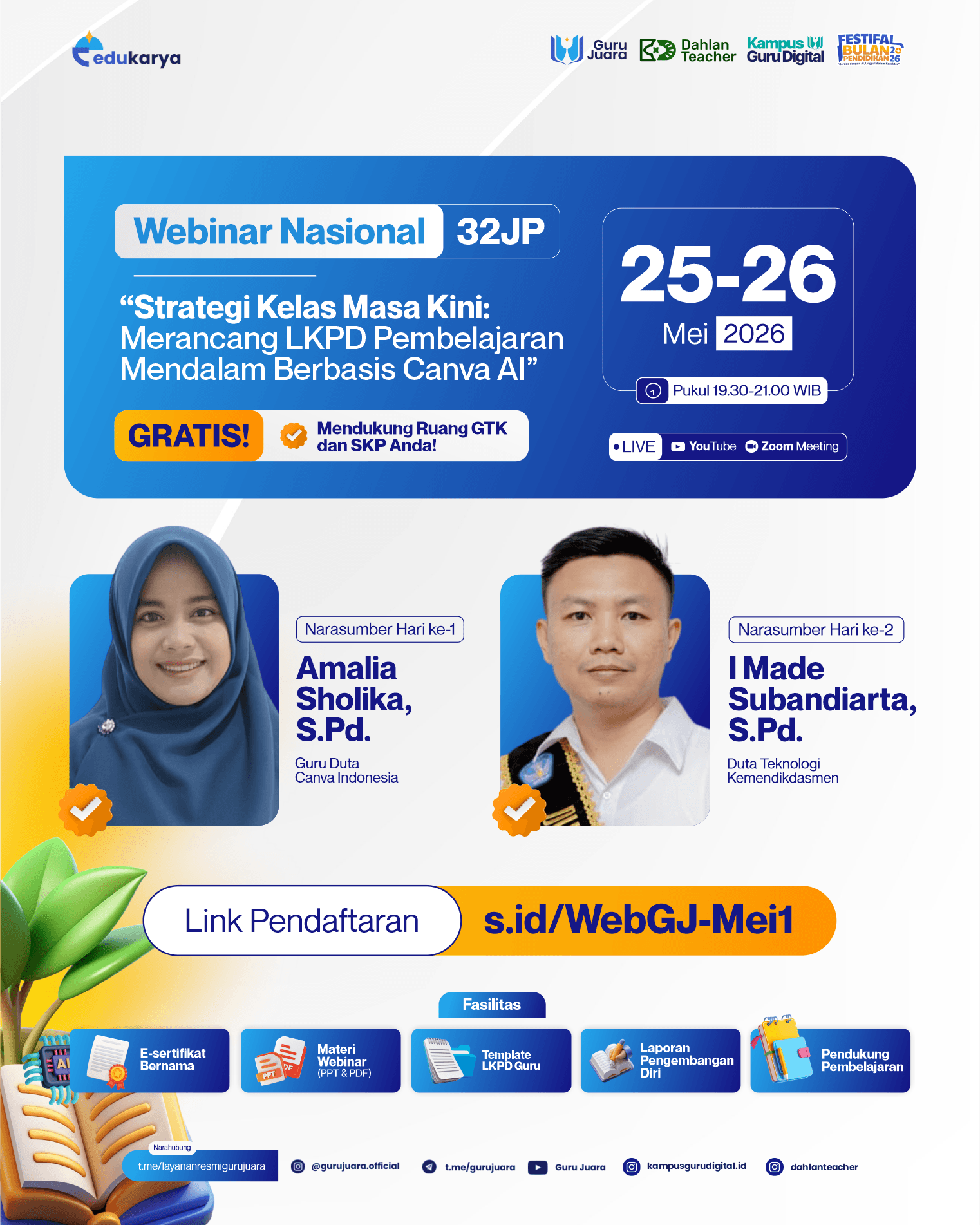 Webinar Nasional 32 JP: "Strategi Kelas  Masa Kini: Merancang LKPD Pembelajaran  Mendalam Berbasis Canva AI"