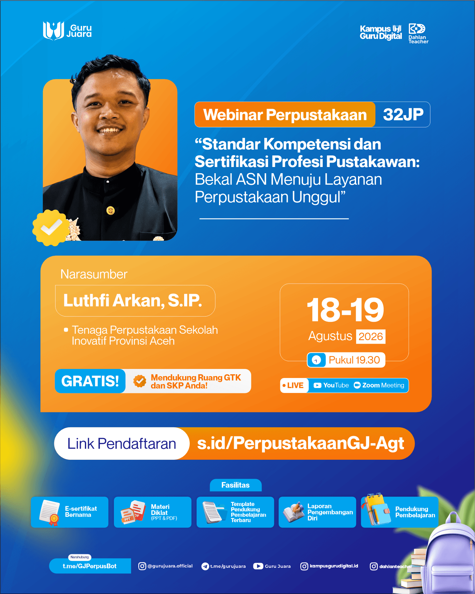 Webinar Perpustakaan 32JP: "Standar Kompetensi dan Sertifikasi Profesi Pustakawan: Bekal ASN Menuju Layanan Perpustakaan Unggul"