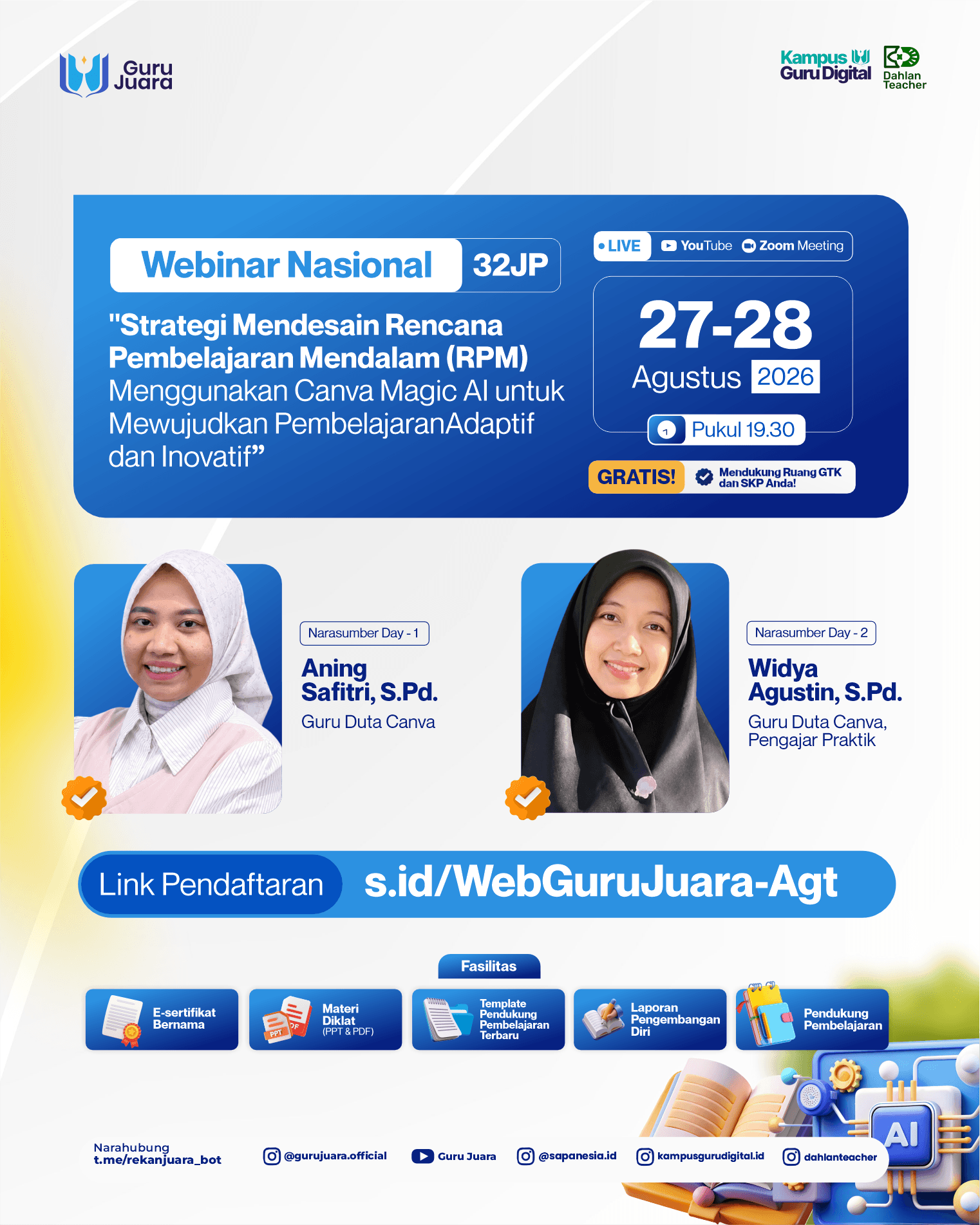 WEBINAR NASIONAL 32JP: "Strategi Mendesain Rencana Pembelajaran Mendalam (RPM) Menggunakan Canva Magic AI untuk Mewujudkan Pembelajaran Adaptif dan Inovatif"