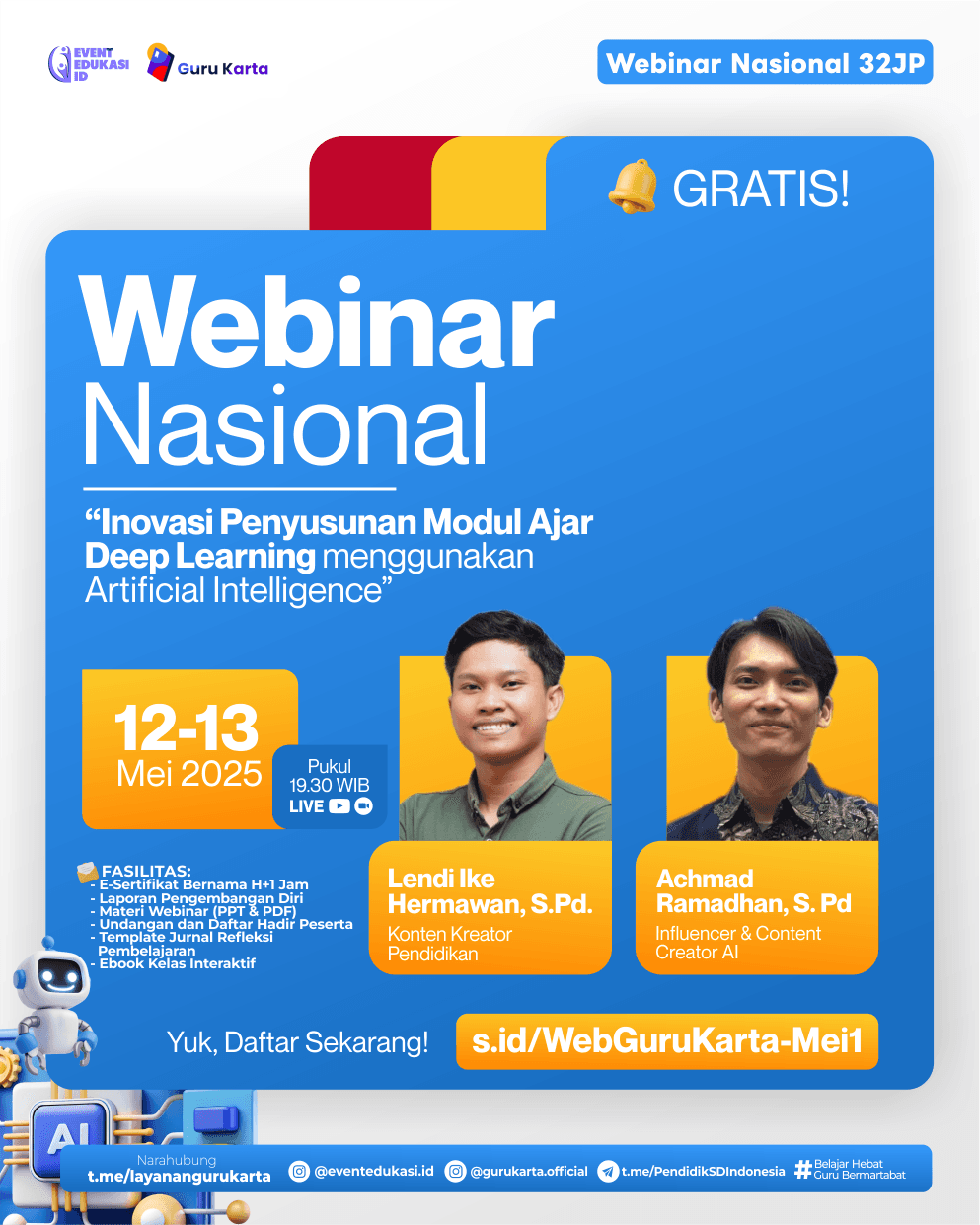 WEBINAR NASIONAL 32 JP "Inovasi Penyusunan Modul Ajar Deep Learning menggunakan Artificial Intelligence"