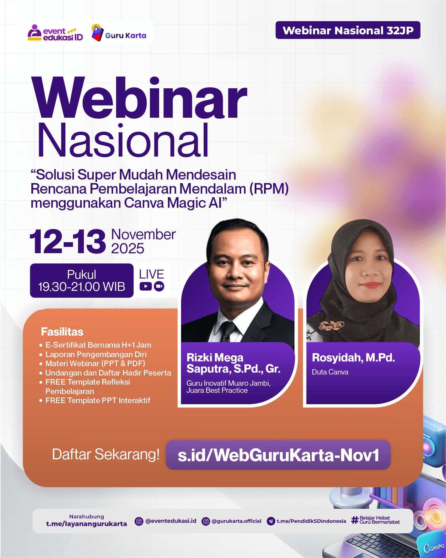 Webinar Praktik Baik 32 JP "Solusi Super Mudah Mendesain Rencana Pembelajaran Mendalam (RPM) menggunakan Canva Magic AI"