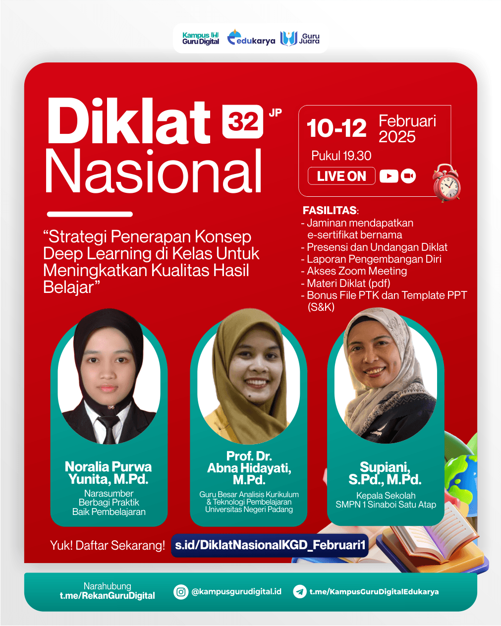 Diklat Nasional 32JP : Strategi Penerapan Konsep Deep Learning di Kelas Untuk Meningkatkan Kualitas Hasil Belajar