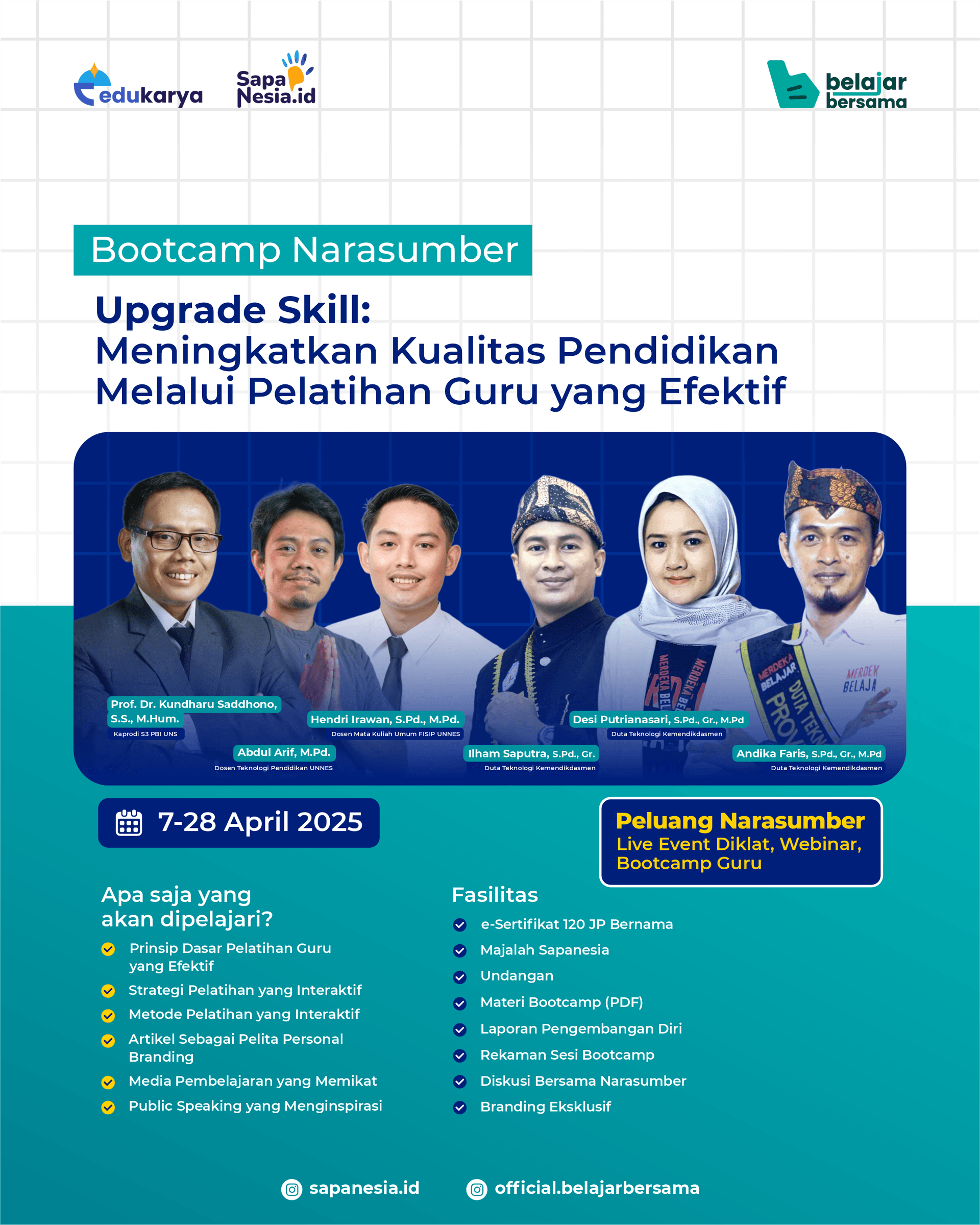 BOOTCAMP NARASUMBER "Upgrade Skill: Meningkatkan Kualitas Pendidikan Melalui Pelatihan Guru yang Efektif"	
