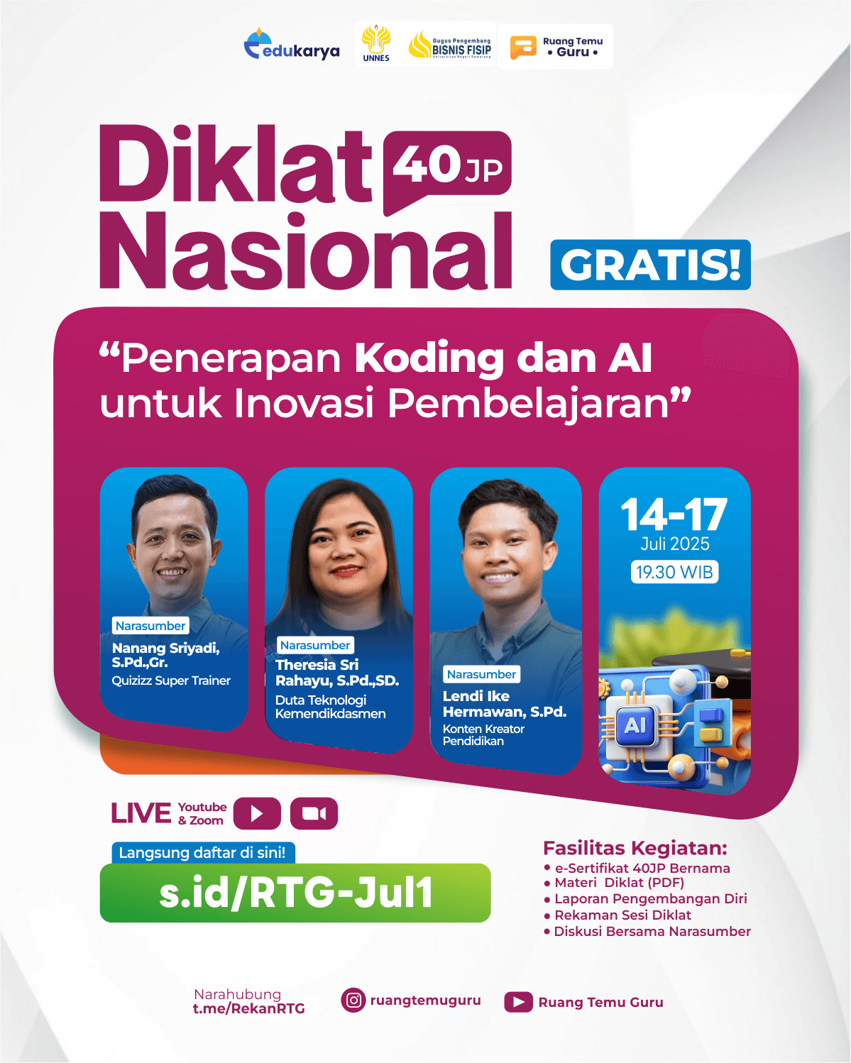 Diklat Nasional 40JP: Penerapan Koding dan AI untuk Inovasi Pembelajaran
