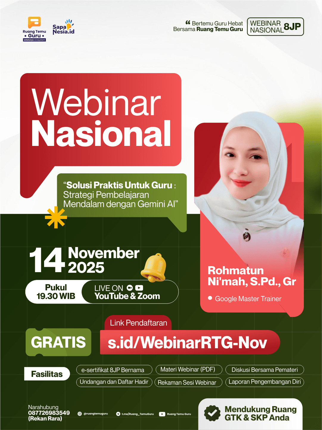 Webinar Nasional 8JP "Solusi Praktis Untuk Guru : Strategi Pembelajaran Mendalam dengan Gemini AI"