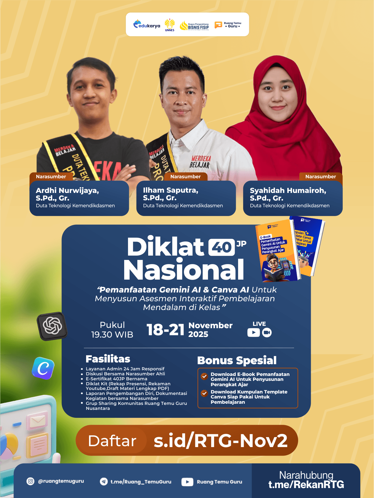 Diklat Nasional 40JP "Pemanfaatan Gemini AI & Canva AI Untuk Menyusun Asesmen Interaktif Pembelajaran Mendalam di Kelas"