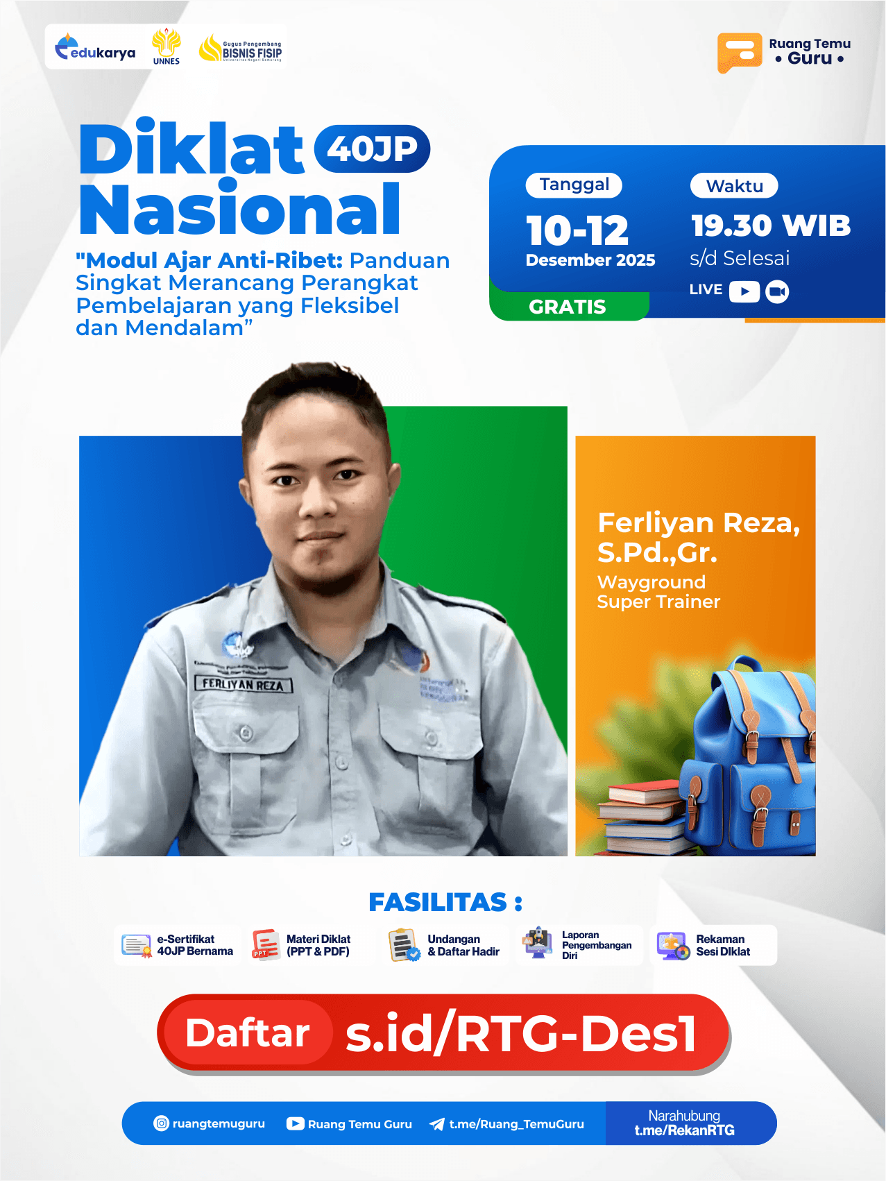 Diklat Nasional 40JP : "Modul Ajar Anti-Ribet : Panduan Singkat Merancang Perangkat Pembelajaran yang Fleksibel dan Mendalam" 