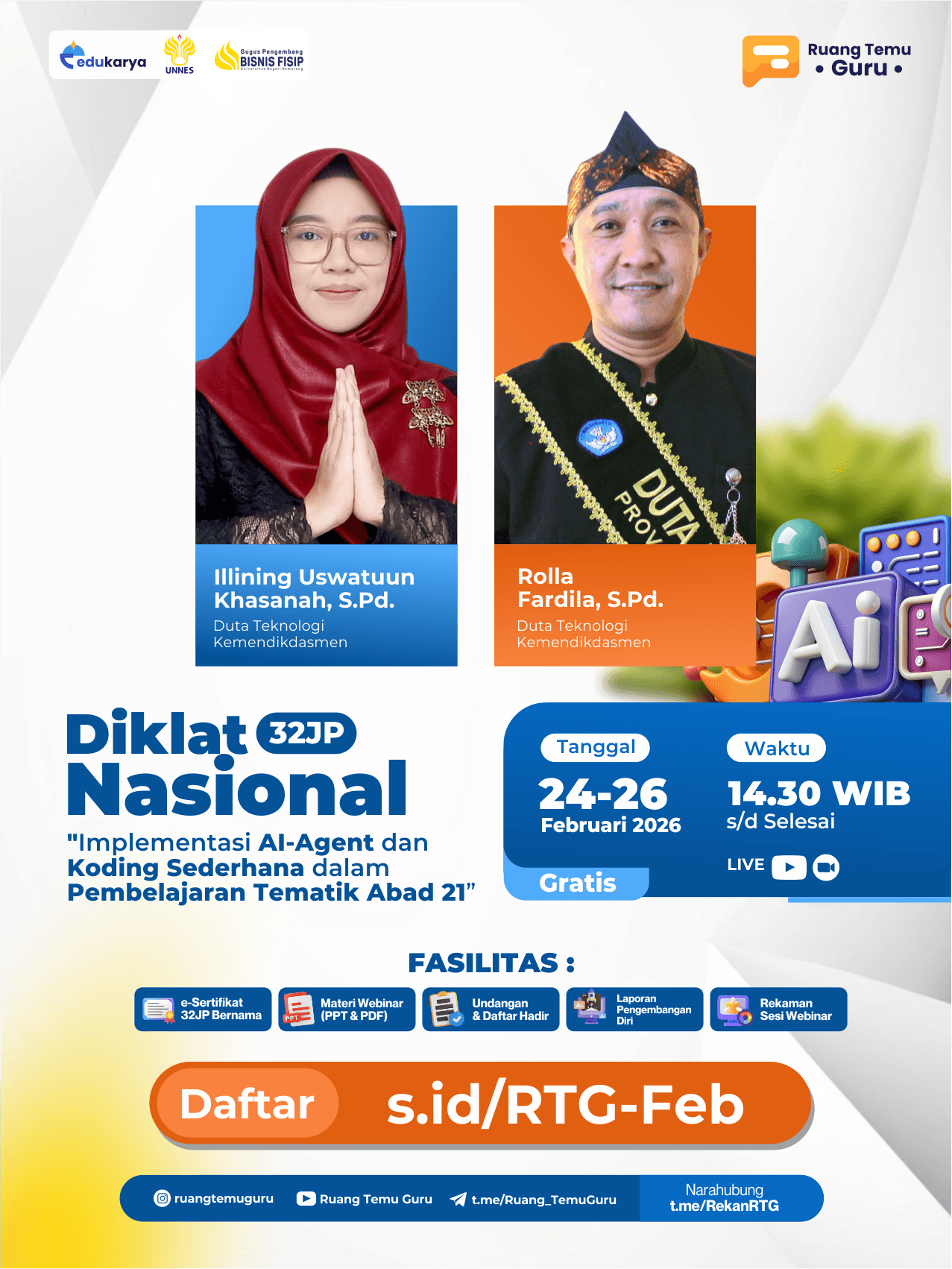 Diklat Nasional 32JP : "Implementasi AI-Agent dan Koding Sederhana dalam Pembelajaran Tematik Abad 21" 