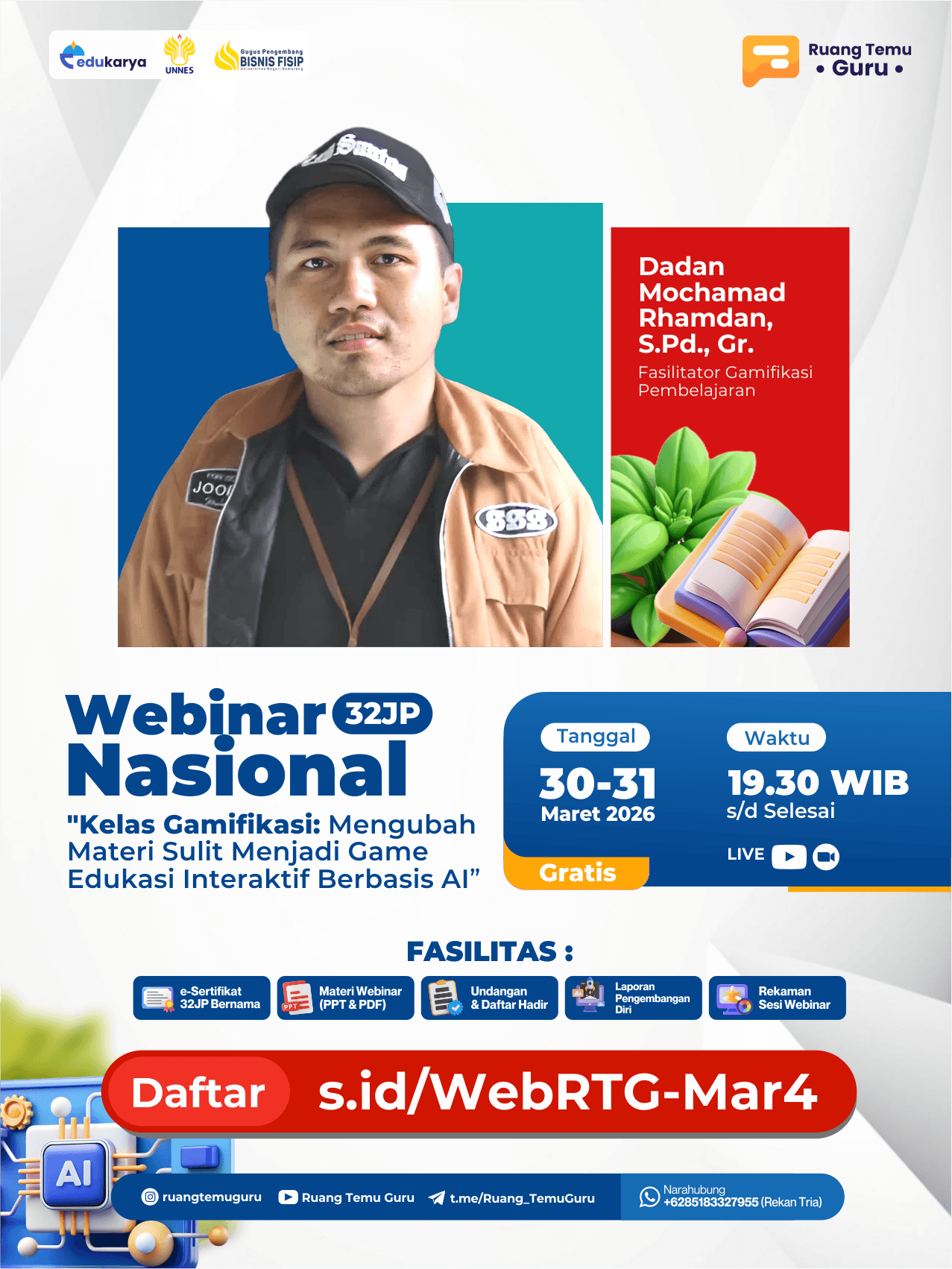 Webinar Nasional 32JP : "Kelas Gamifikasi: Mengubah Materi Sulit Menjadi Game Edukasi Interaktif Berbasis AI"