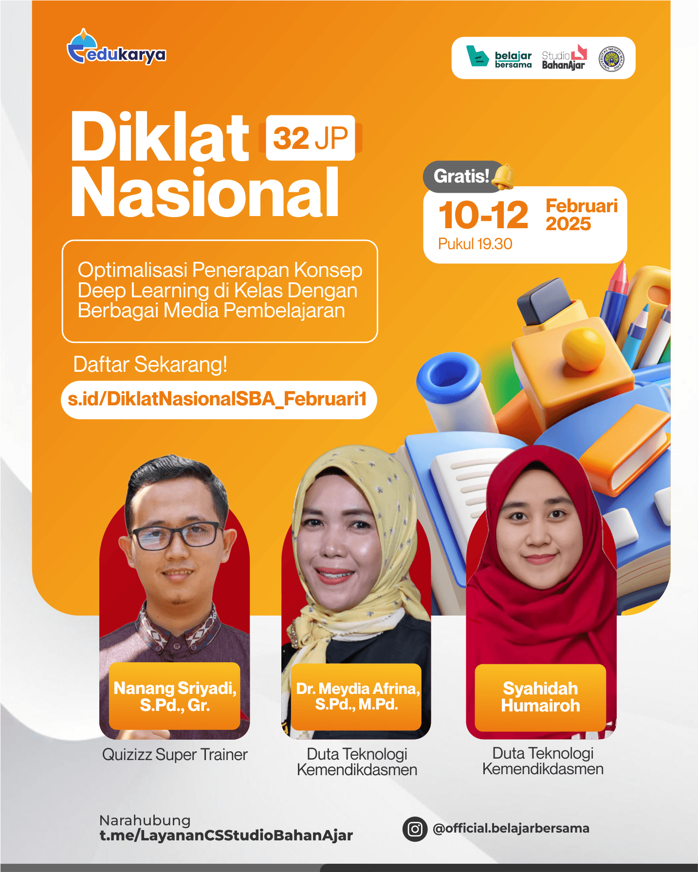 Diklat Nasional 32JP : Optimalisasi Penerapan Konsep Deep Learning di Kelas Dengan Berbagai Media Pembalajaran