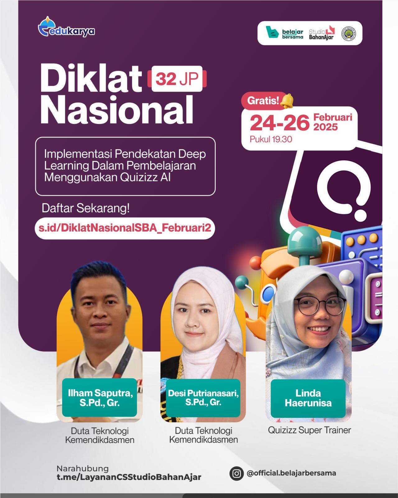 Diklat Nasional 32JP : Implementasi Pendekatan Deep Learning Dalam Pembelajaran Menggunakan Quizizz AI