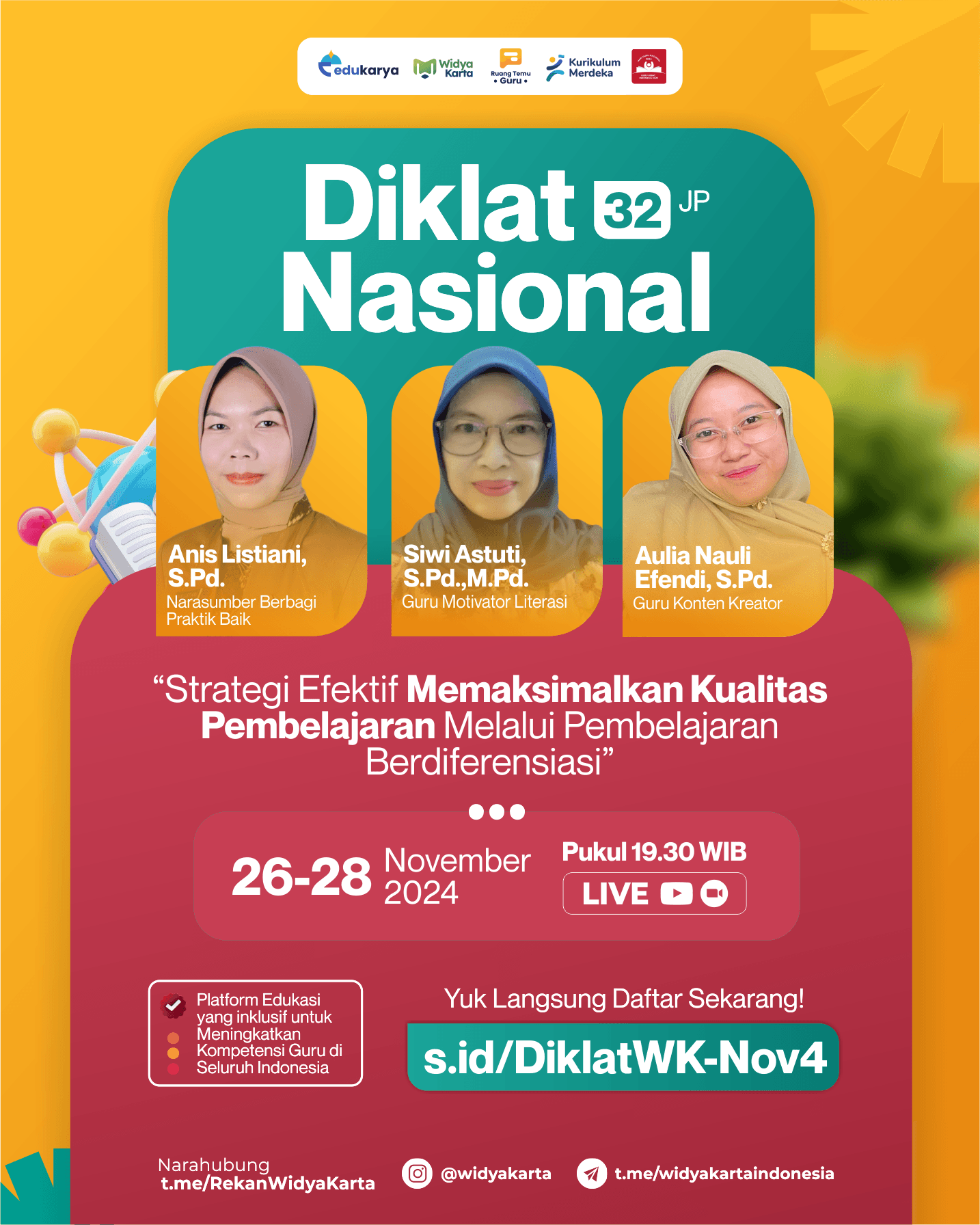 DIKLAT NASIONAL 32JP: "Strategi Efektif Memaksimalkan Kualitas Pembelajaran Melalui Pembelajaran Berdiferensiasi"	