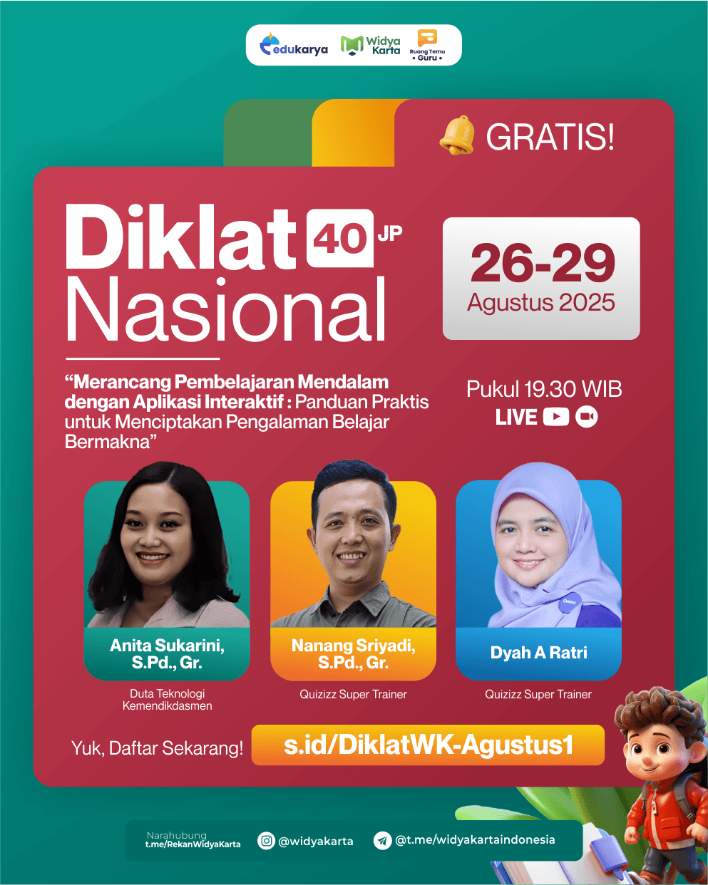 "Diklat Nasional 40JP Merancang Pembelajaran Mendalam dengan Aplikasi Interaktif : Panduan Praktis untuk Menciptakan Pengalaman Belajar Bermakna"