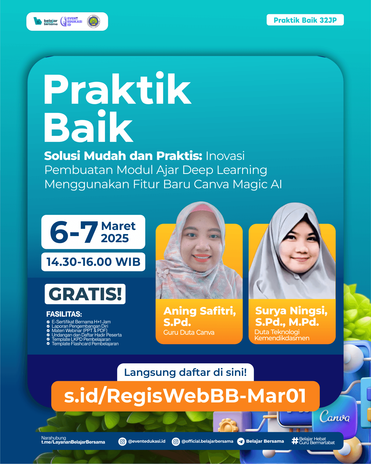 PRAKTIK BAIK 32JP : "Solusi Mudah dan Praktis: Inovasi Pembuatan Modul Ajar Deep Learning Menggunakan Fitur Baru Canva Magic AI"