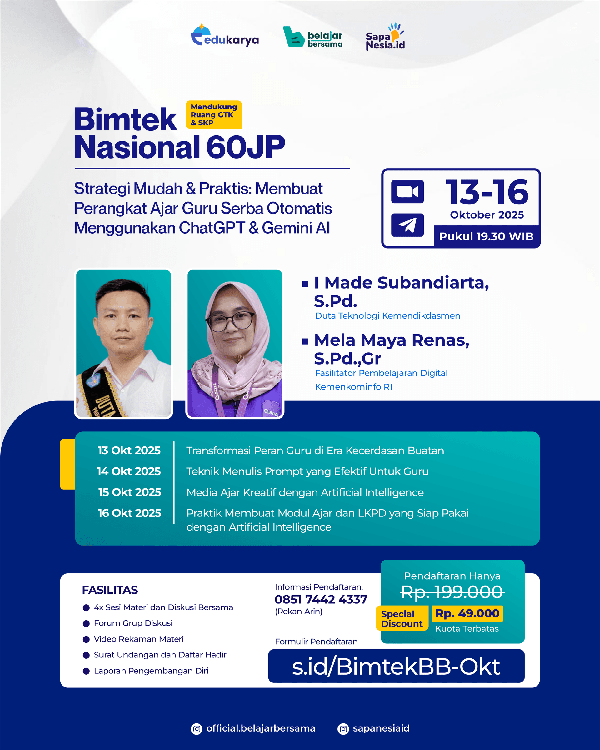BIMTEK Nasional 60 JP "Strategi Mudah & Praktis: Membuat Perangkat Ajar Guru Serba Otomatis Menggunakan ChatGPT & Gemini AI"