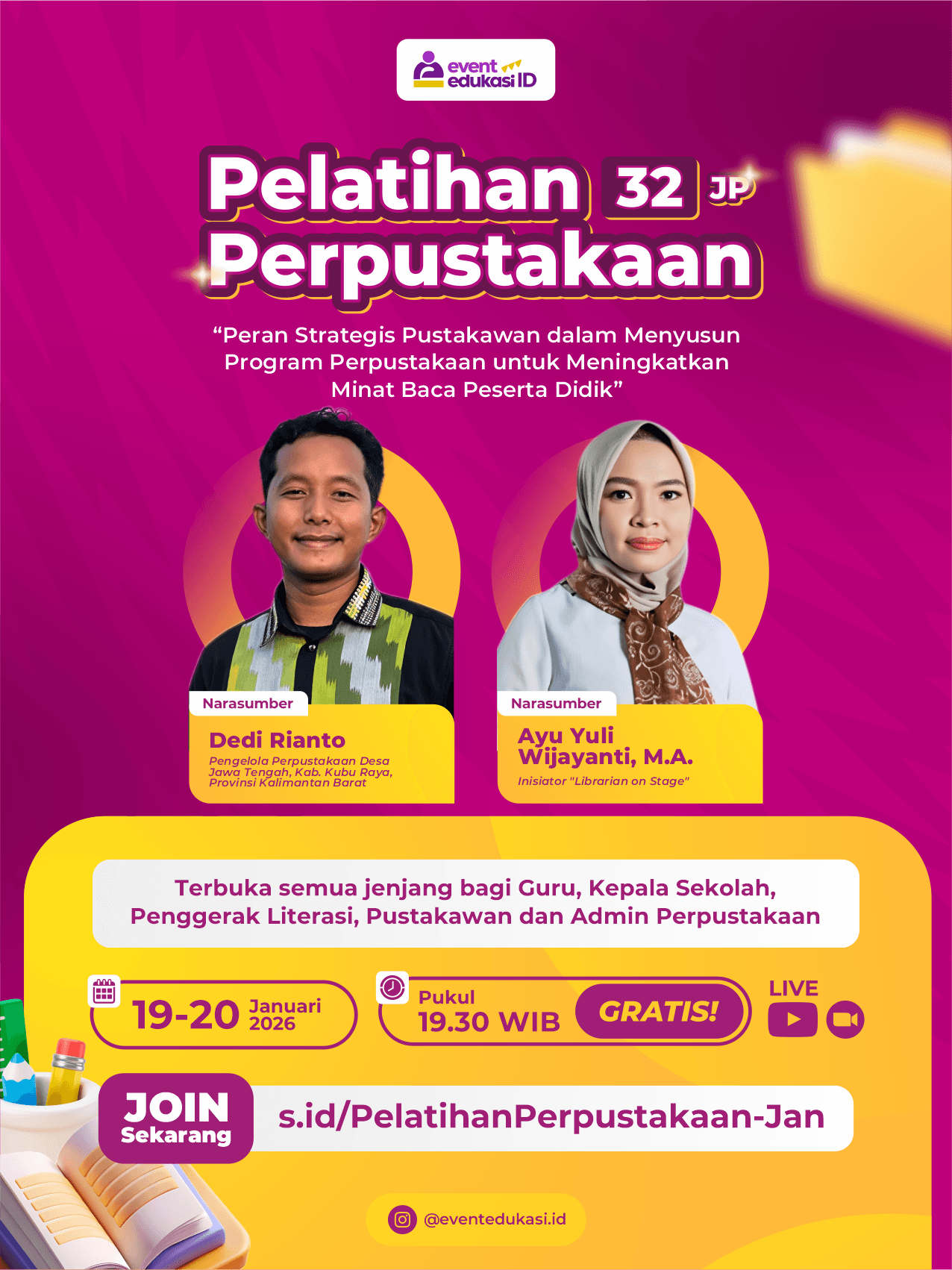 PELATIHAN PERPUSTAKAAN 32JP: "Peran Strategis Pustakawan dalam Menyusun Program Perpustakaan untuk Meningkatkan Minat Baca Peserta Didik"