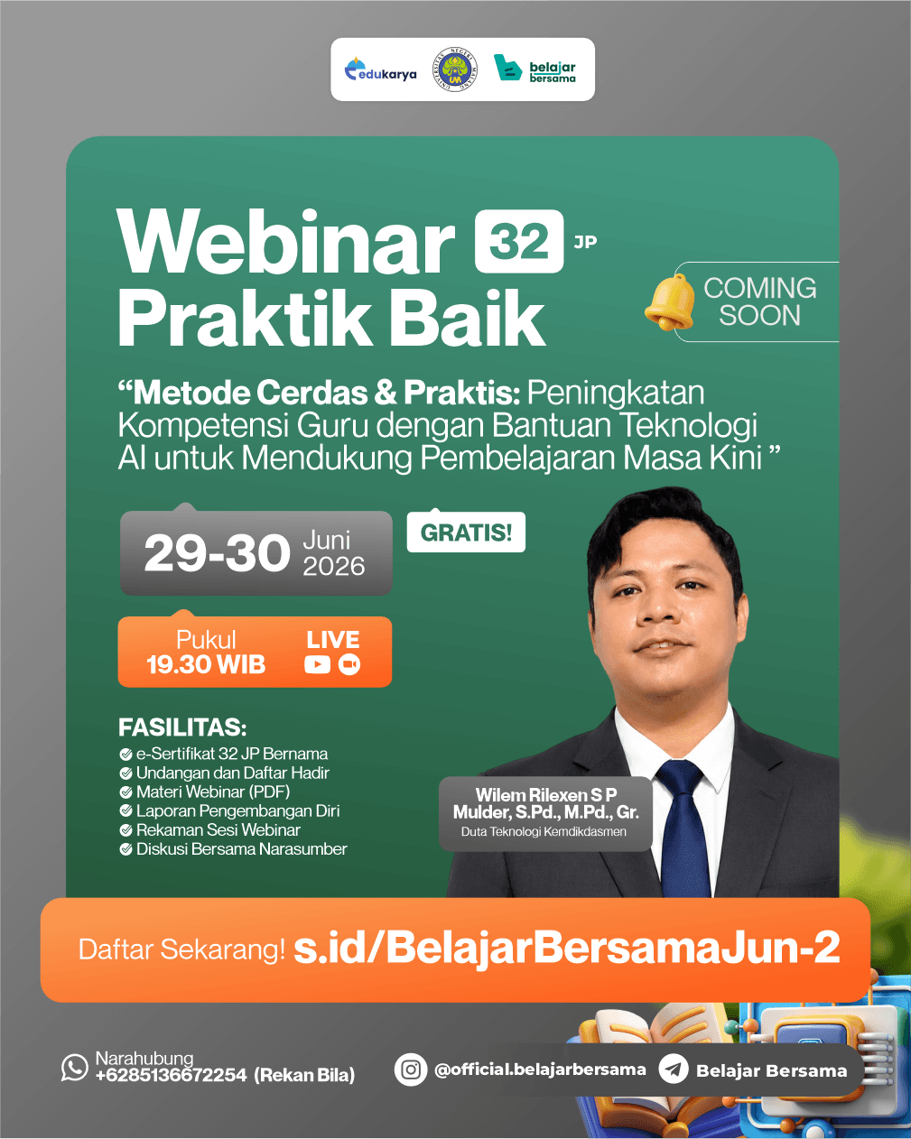 Webinar Praktik Baik 32JP: Metode Cerdas & Praktis: Peningkatan Kompetensi Guru dengan Bantuan Teknologi AI untuk Mendukung Pembelajaran Masa Kini