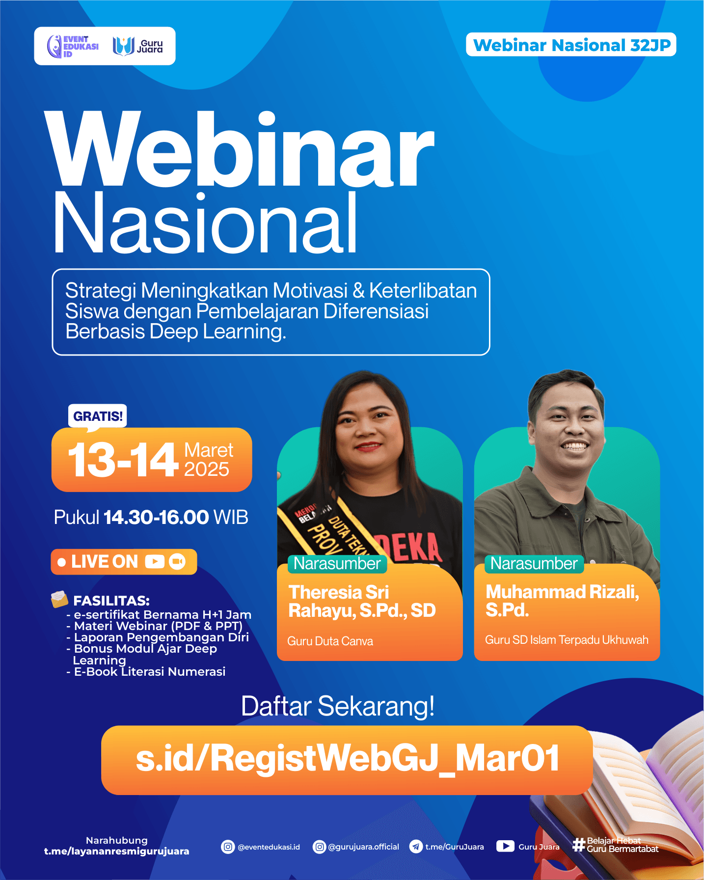 Webinar Praktik Baik 4 JP: Strategi Meningkatkan Motivasi & Keterlibatan Siswa dengan Pembelajaran Diferensiasi Berbasis Deep Learning.
