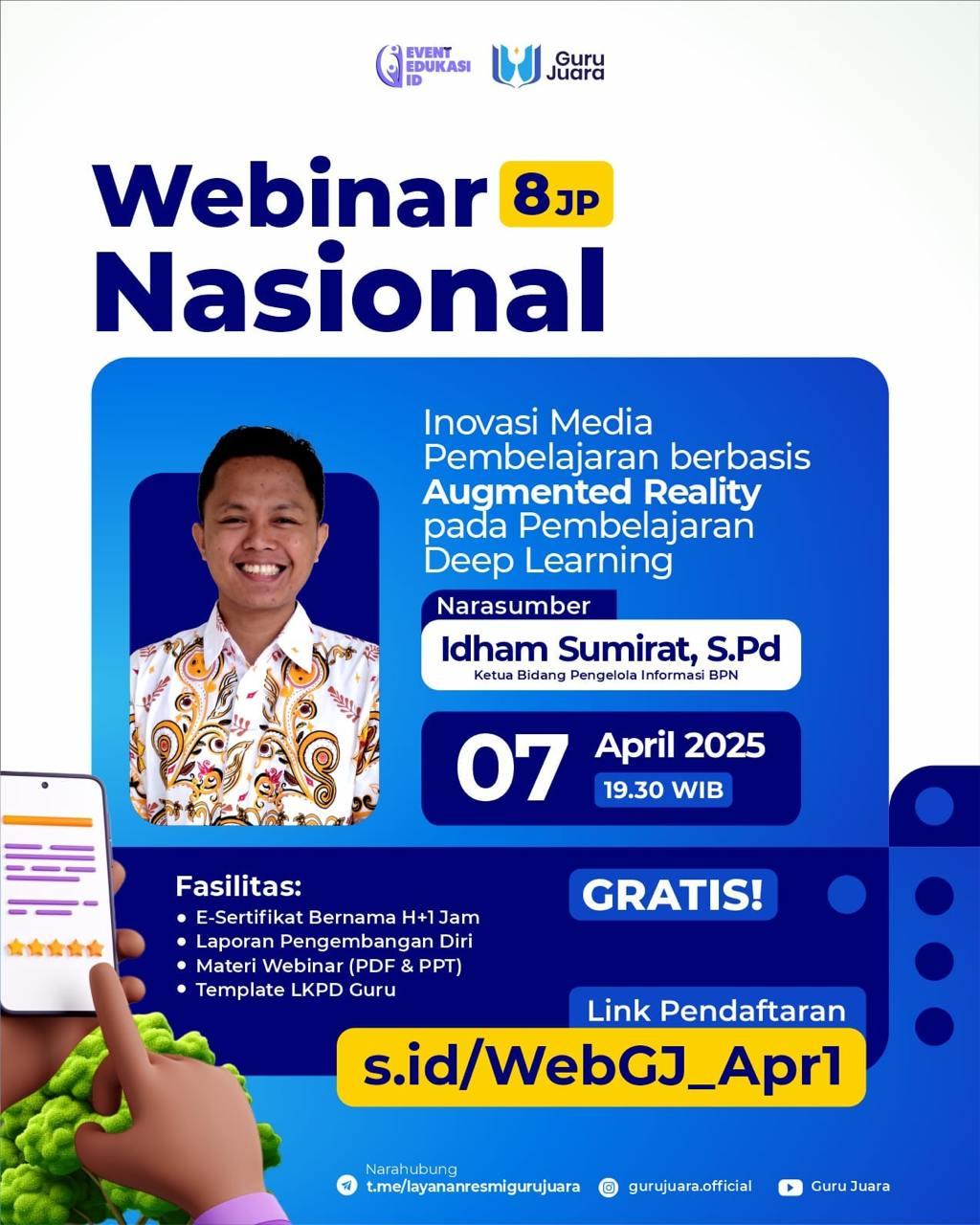 Webinar Berbagi Praktik Baik "Inovasi Media Pembelajaran berbasis Augmented Reality pada Pembelajaran Deep Learning"