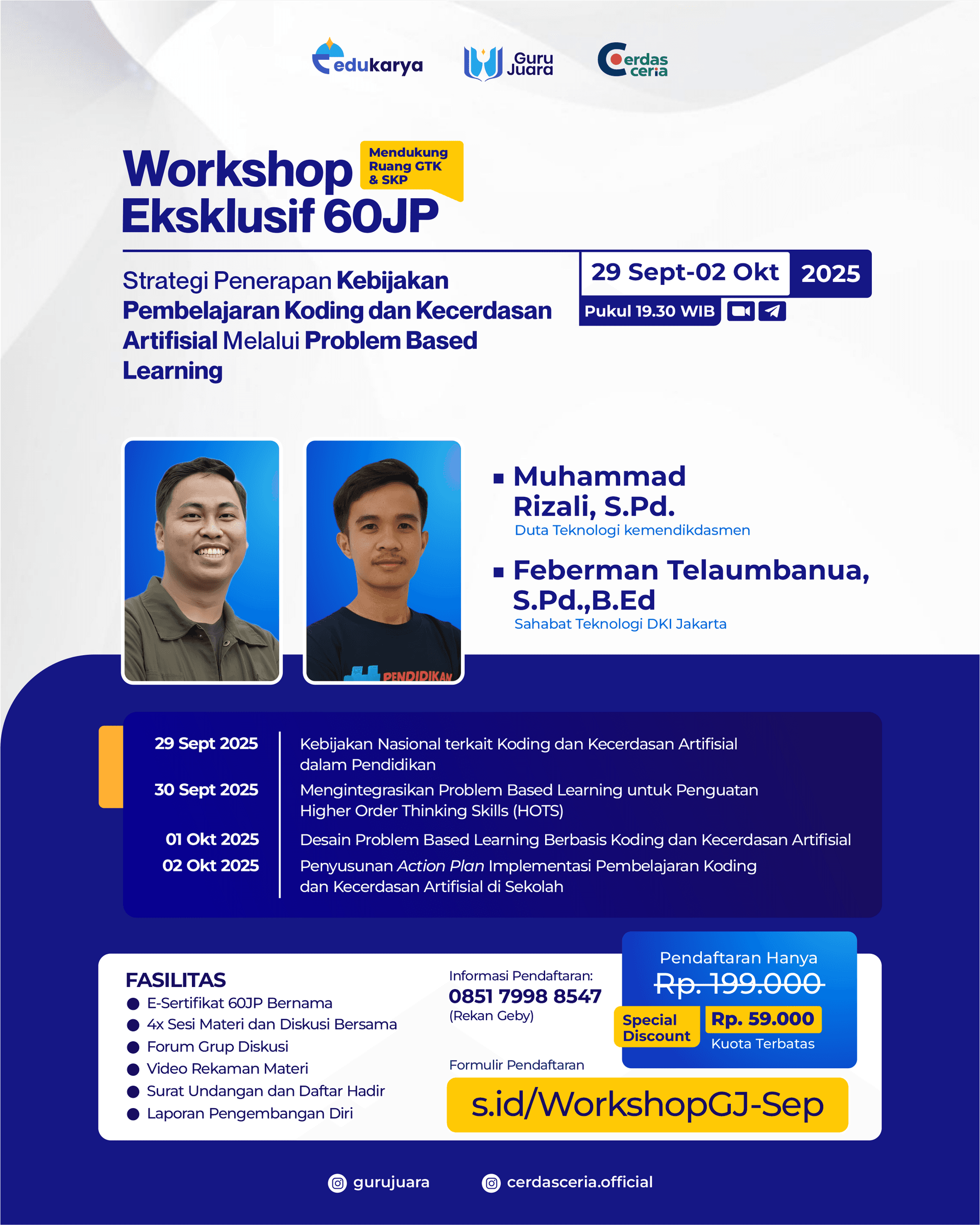 Workshop Eksklusif 60JP : Strategi Penerapan Kebijakan Pembelajaran Koding dan Kecerdasan Artifisial Melalui Problem Based Learning