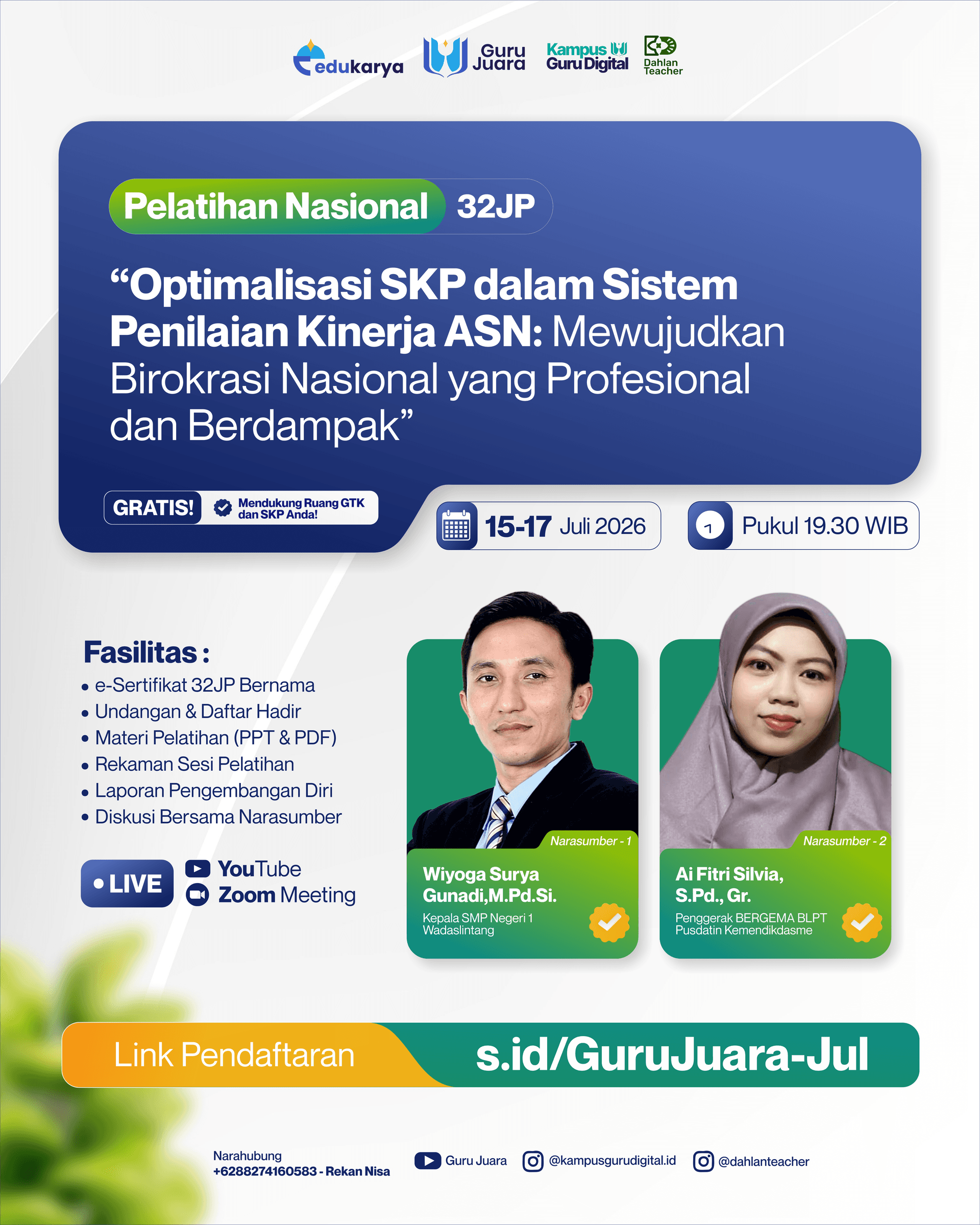Pelatihan Nasional 32JP: "Optimalisasi SKP dalam Sistem Penilaian Kinerja ASN: Mewujudkan Birokrasi Nasional yang Profesional dan Berdampak"