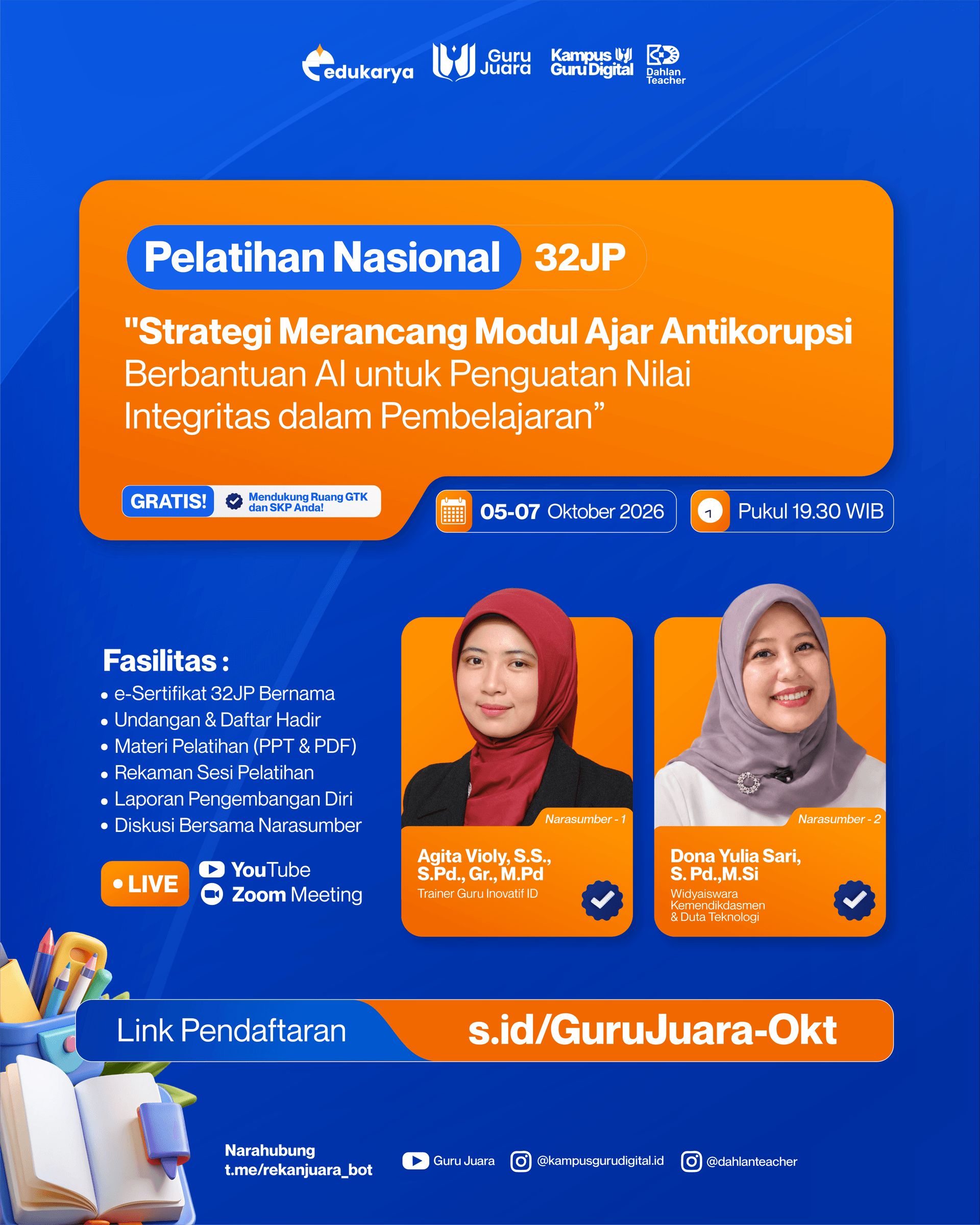 Pelatihan Nasional 32JP: "Strategi Merancang Modul Ajar Antikorupsi Berbantuan AI untuk Penguatan Nilai Integritas dalam Pembelajaran"