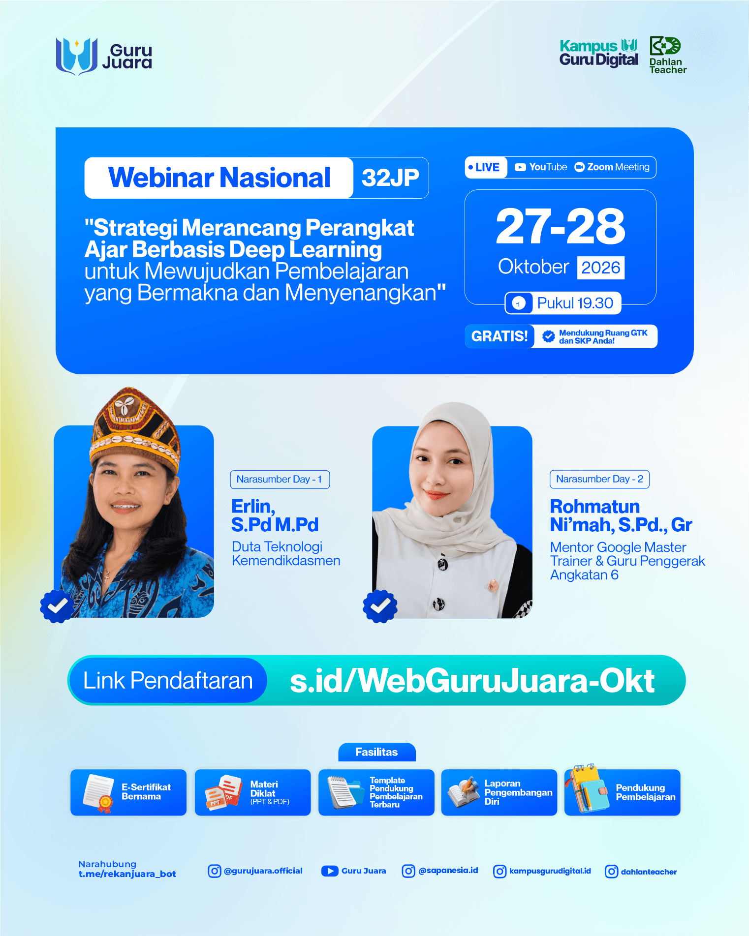 Webinar Nasional 32 JP: "Strategi Merancang Perangkat Ajar Berbasis Deep Learning untuk Mewujudkan Pembelajaran yang Bermakna dan Menyenangkan"
