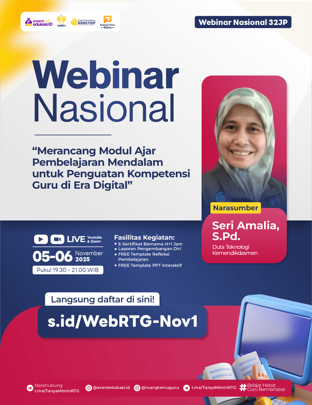 WEBINAR NASIONAL 32JP: "⁠Merancang Modul Ajar Pembelajaran Mendalam untuk Penguatan Kompetensi Guru di Era Digital"	