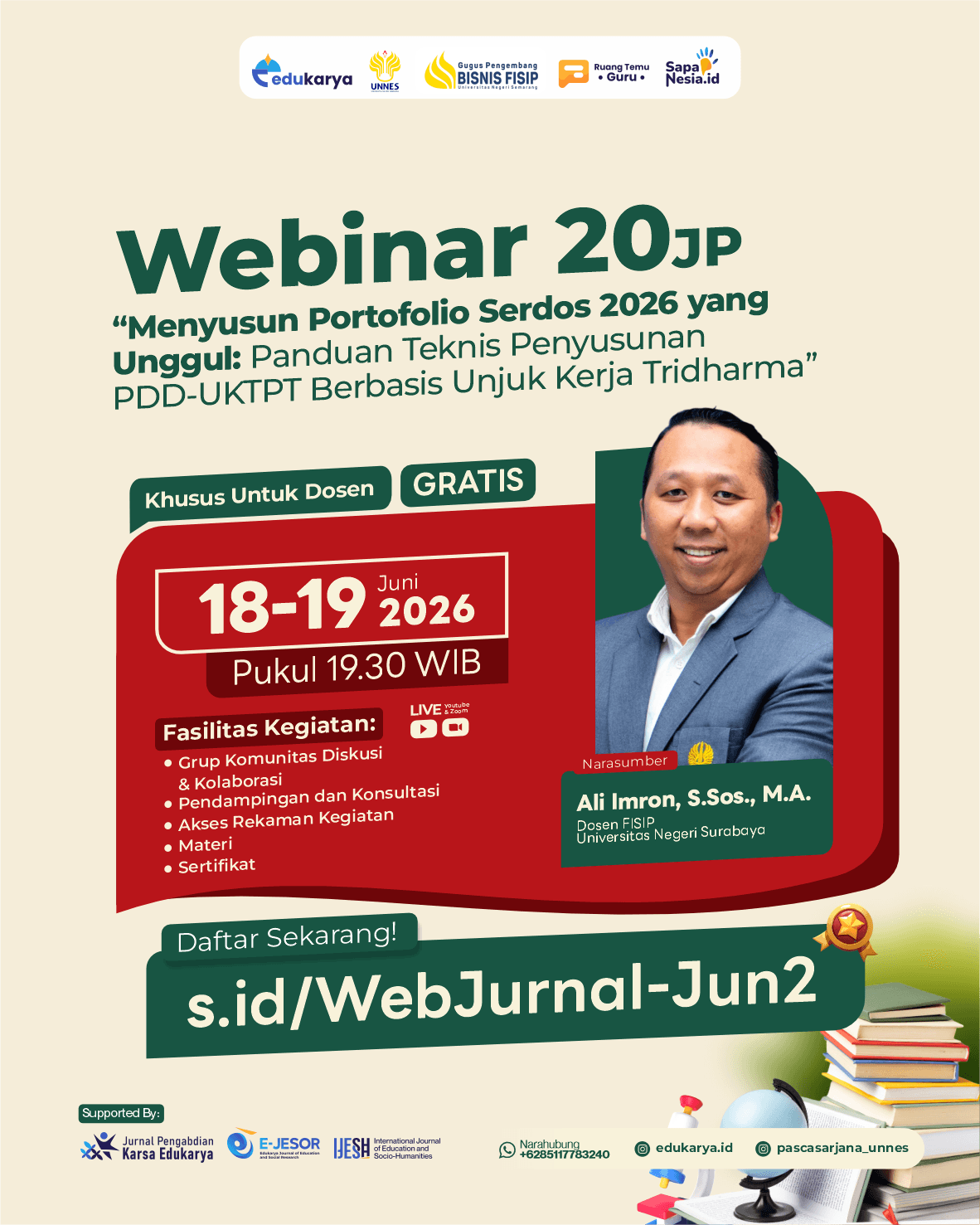 Webinar Nasional 20JP: "Menyusun Portofolio Serdos 2026 yang Unggul: Panduan Teknis Penyusunan PDD-UKTPT Berbasis Unjuk Kerja Tridharma"
