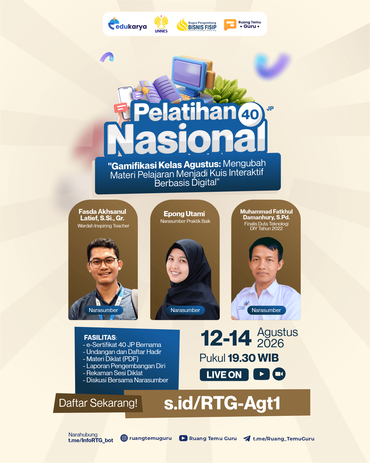 Pelatihan Nasional 40JP: "Gamifikasi Kelas Agustus: Mengubah Materi Pelajaran Menjadi Kuis Interaktif Berbasis Digital" 