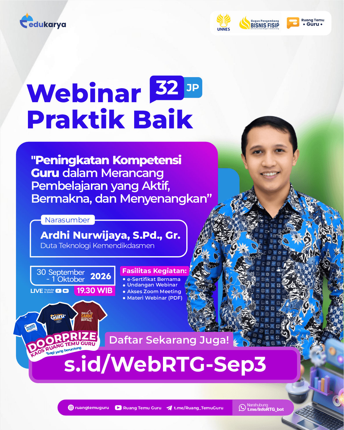 Webinar Praktik Baik 32JP: “Peningkatan Kompetensi Guru dalam Merancang Pembelajaran yang Aktif, Bermakna, dan Menyenangkan"