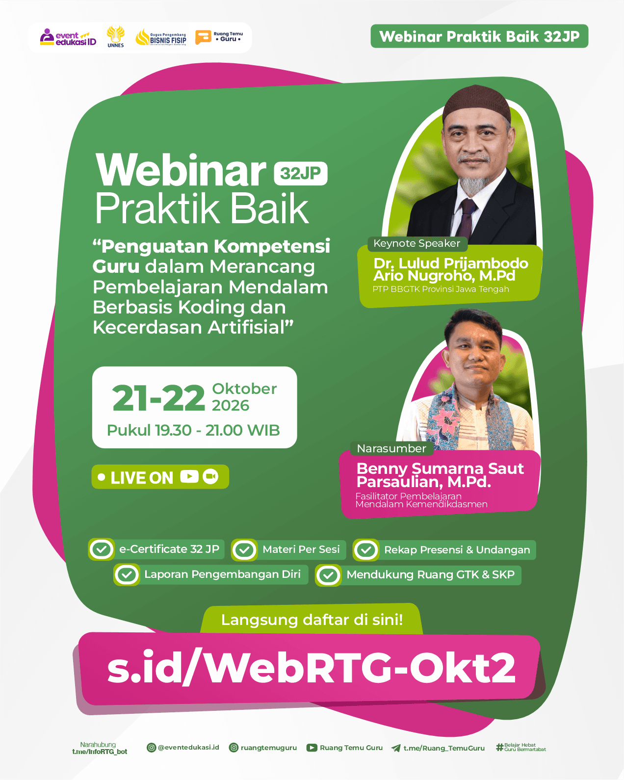 Webinar Praktik Baik 32JP: "Penguatan Kompetensi Guru dalam Merancang Pembelajaran Mendalam Berbasis Koding dan Kecerdasan Artifisial"