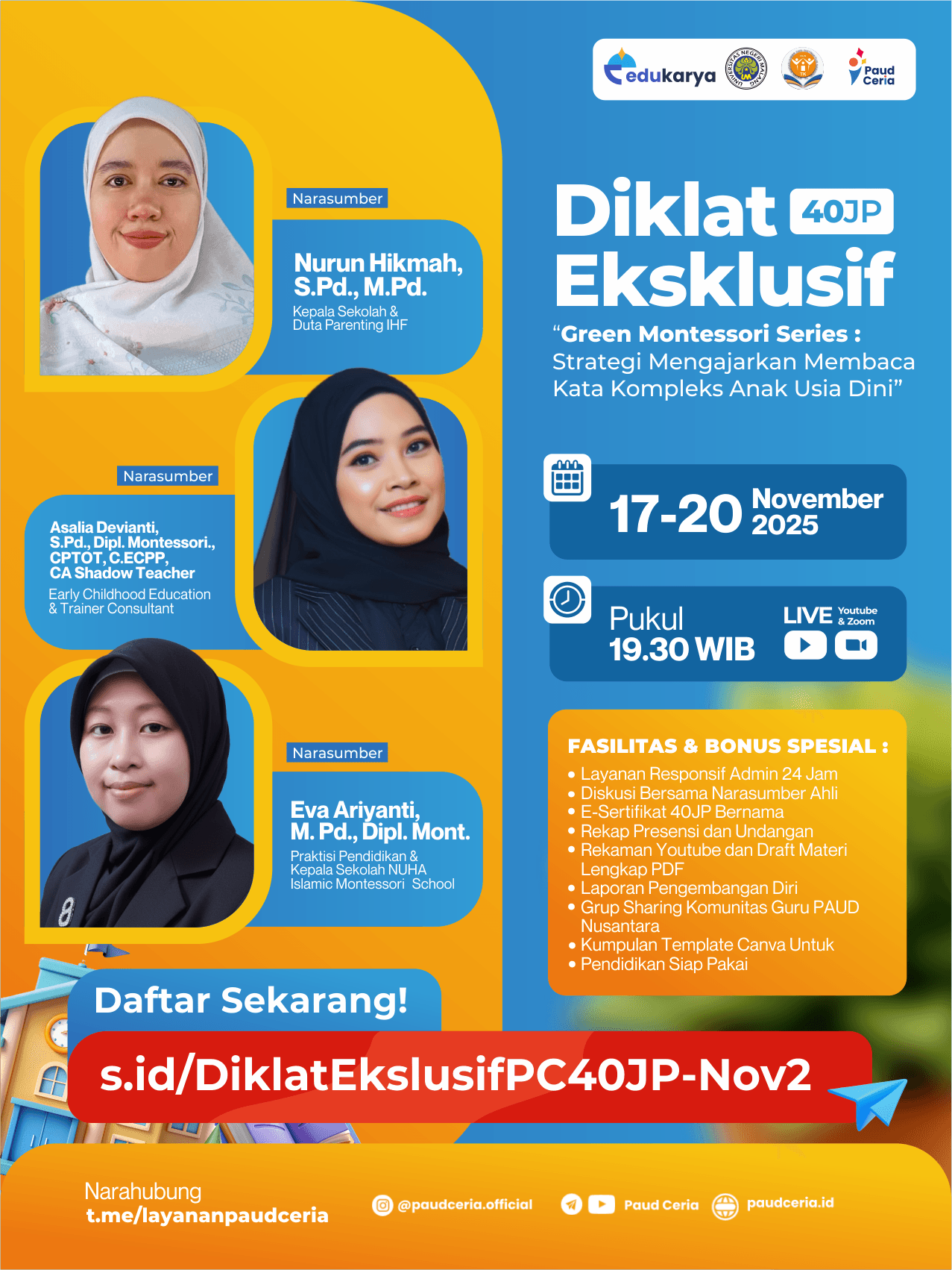 Diklat Nasional 40JP "Green Montessori Series : Strategi Mengajarkan Membaca Kata Kompleks Anak Usia Dini"