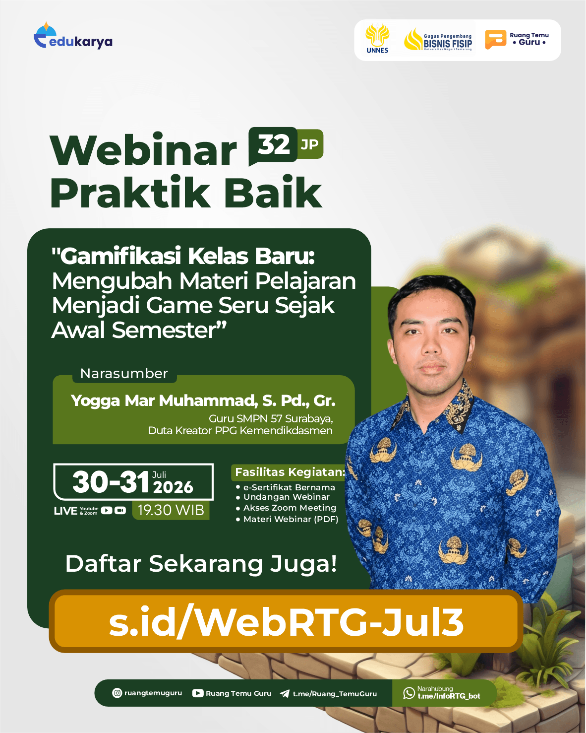 Webinar Praktik Baik 32JP: Gamifikasi Kelas Baru: Mengubah Materi Pelajaran Menjadi Game Seru Sejak Awal Semester