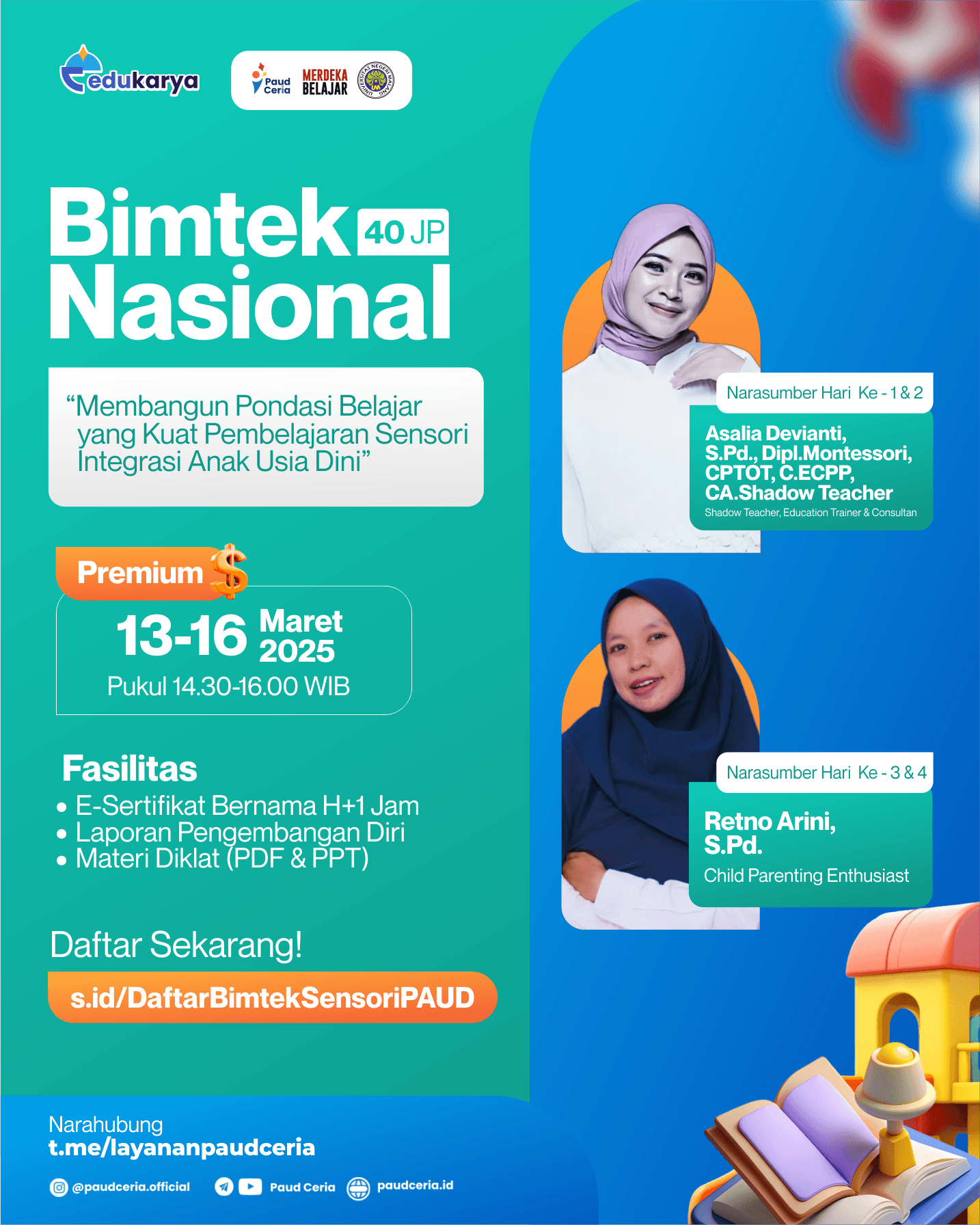 BIMTEK LIVE COACHING NASIONAL 40JP : "Membangun Pondasi Belajar Anak Kuat: Pembelajaran Sensori Integrasi Melalui Deep Learning"