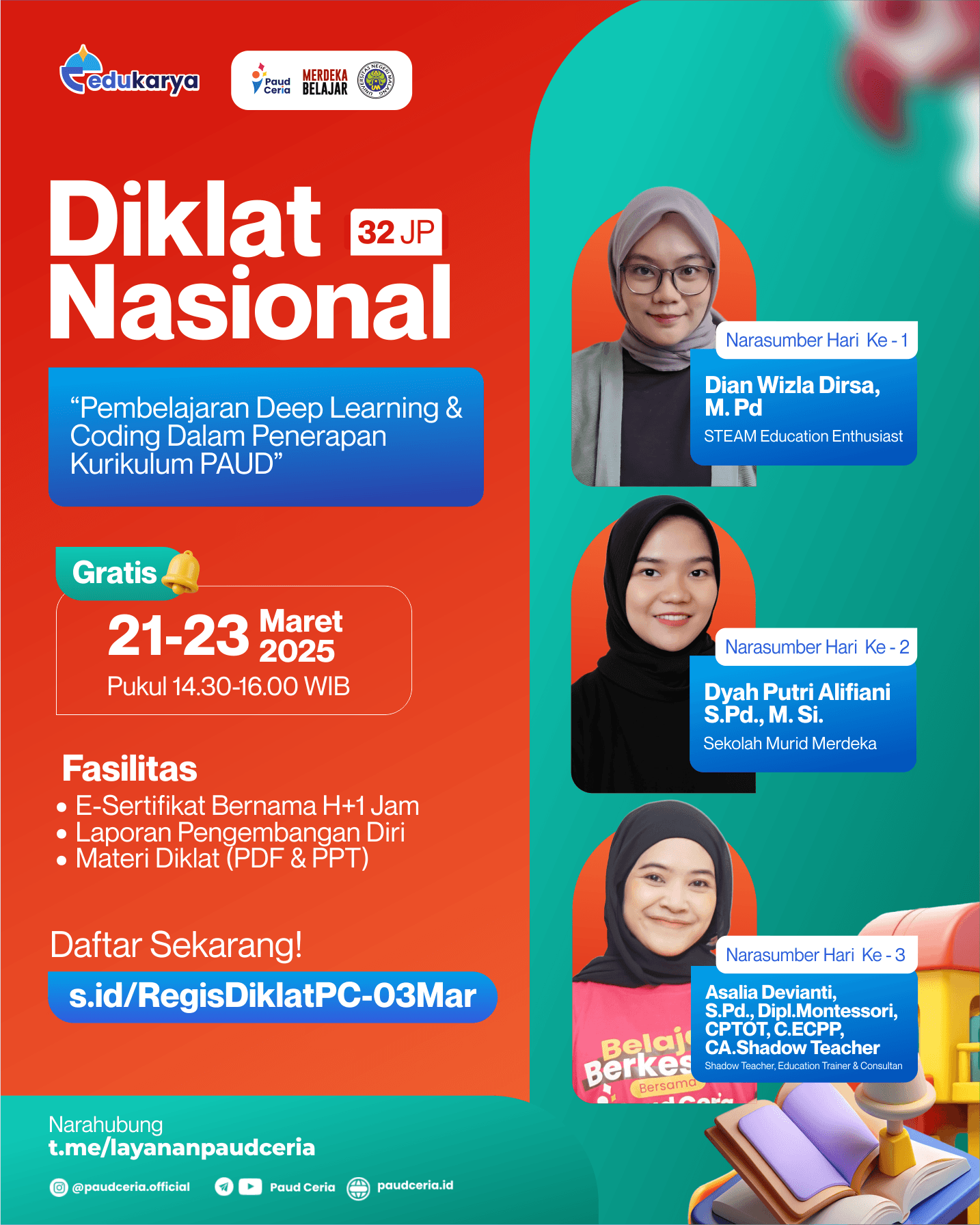 Diklat Nasional 32 JP : "Pembelajaran Deep Learning & Coding Dalam Penerapan Kurikulum PAUD"