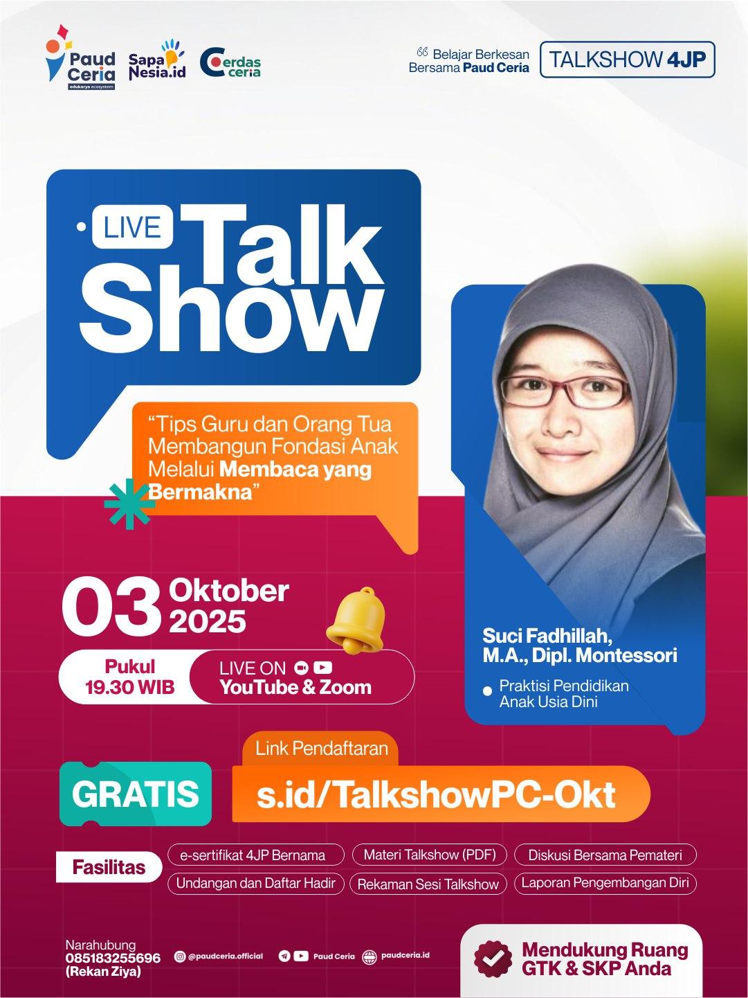 Live Session 4 JP "Strategi Praktis Guru dan Orang Tua Membangun Fondasi Anak Melalui Membaca yang Bermakna"